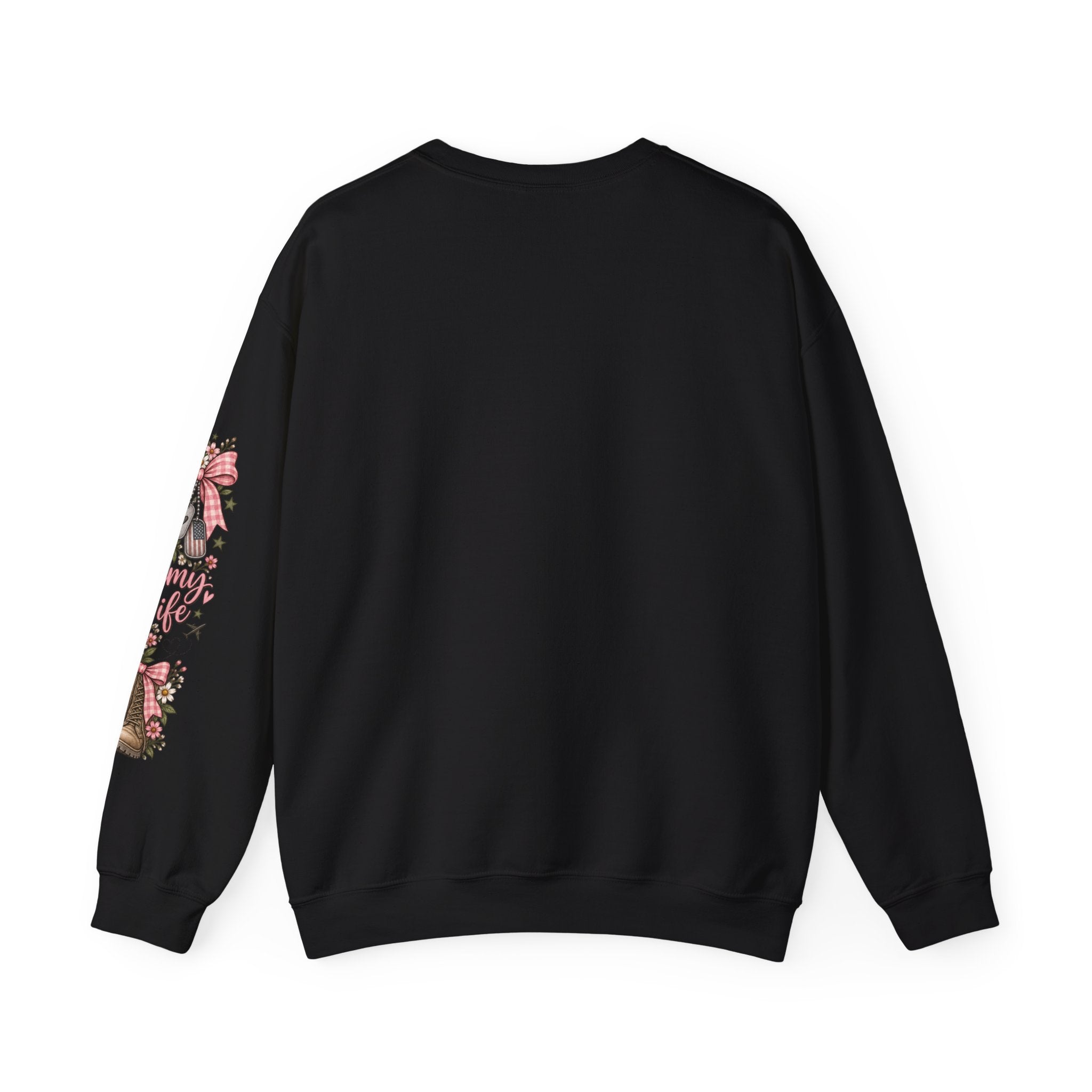 🎀 Army Wife Crewneck Sweatshirt | Military Spouse Sweatshirt with Boots, Pink Bows & Floral Sleeve Design | Army Wife Gift 🇺🇸