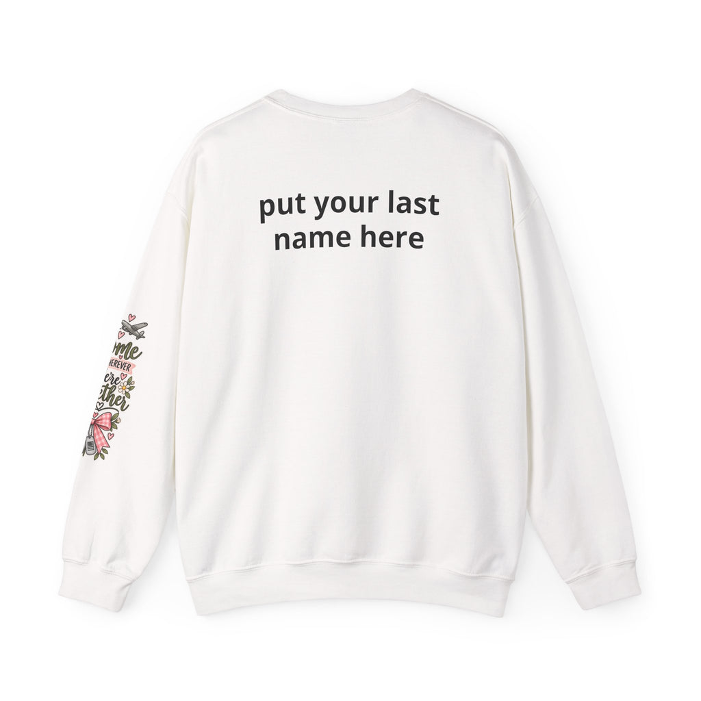🎀 Military Wife Personalized Crewneck Sweatshirt | Custom Last Name Military Spouse Sweatshirt | Boots, Florals & PCS Life Design 🇺🇸
