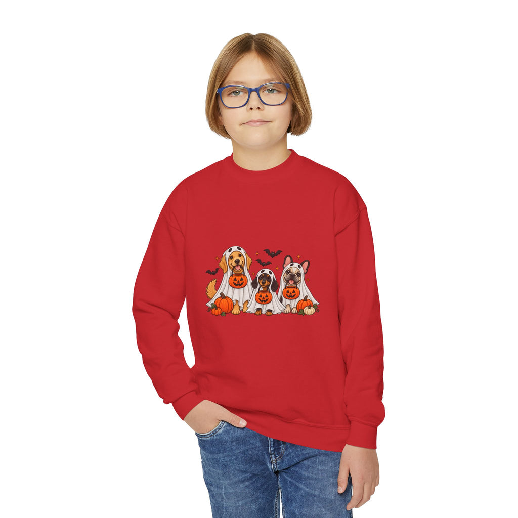 Kids' Halloween Puppy Crewneck Sweatshirt — Cute Dogs with Pumpkins Design