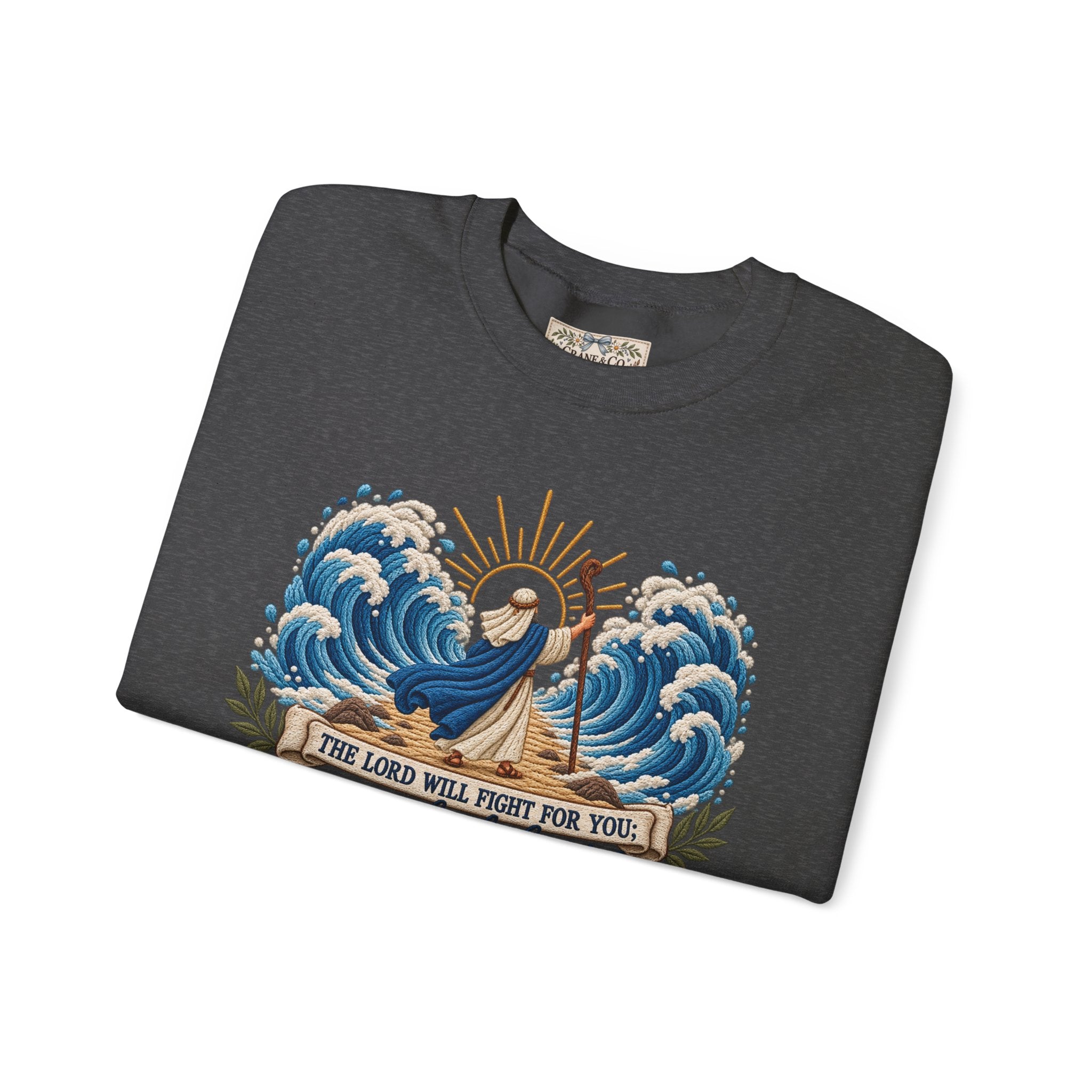 The Lord Will Fight for You Sweatshirt | Exodus 14:14 Christian Crewneck | Moses Red Sea Bible Verse Shirt