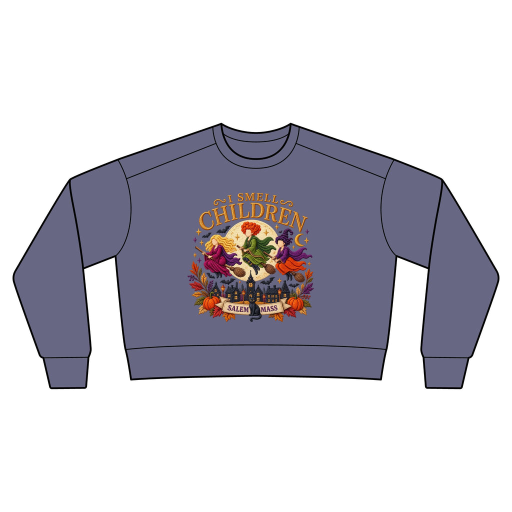 🎃 I Smell Children Witchy Fall Sweatshirt | Salem Halloween Crewneck with Black Cat Sleeve Design 🐈‍⬛✨