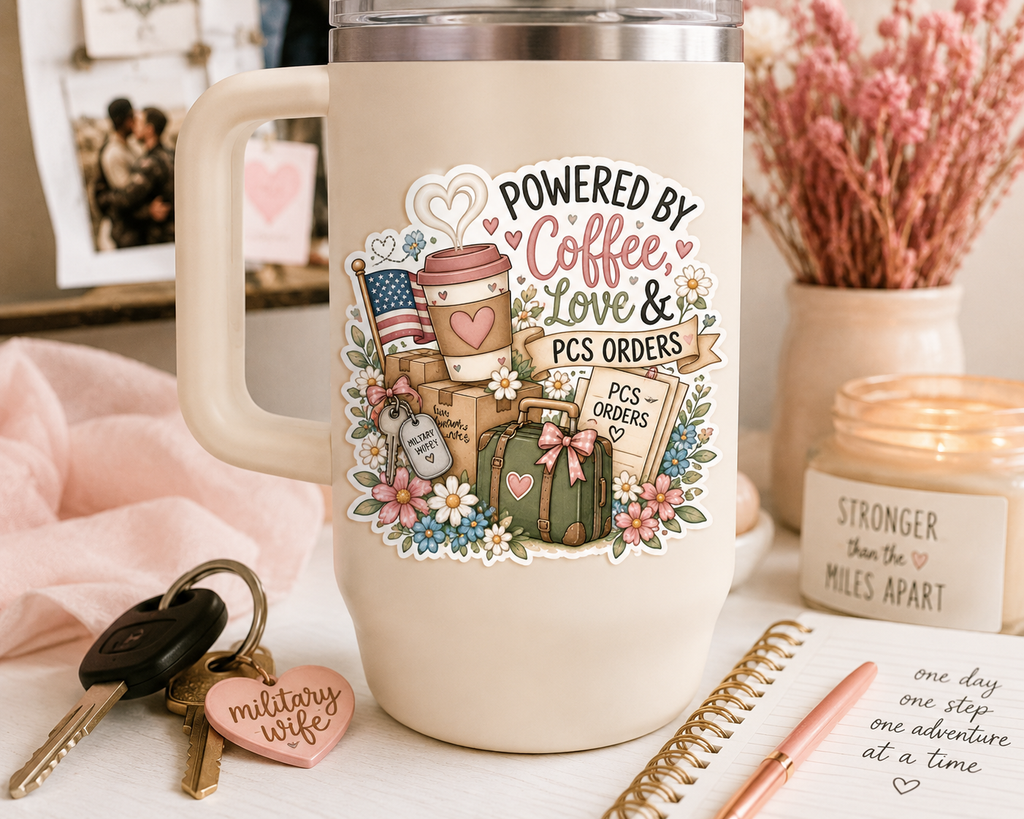🎀 Military Wife Sticker Sheet | Cute Military Spouse Stickers | PCS Life, Coffee & Army Wife Vinyl Stickers 🇺🇸💕