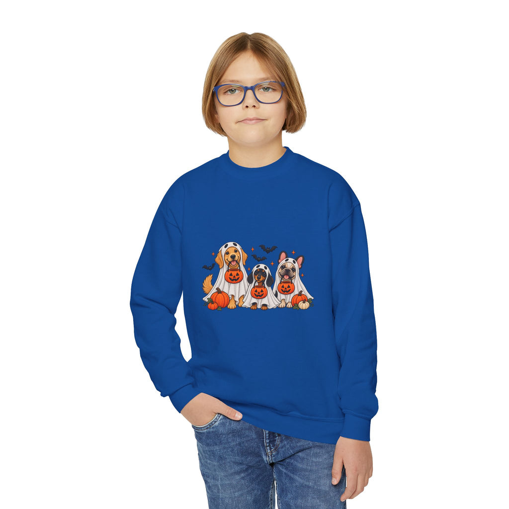 Kids' Halloween Puppy Crewneck Sweatshirt — Cute Dogs with Pumpkins Design