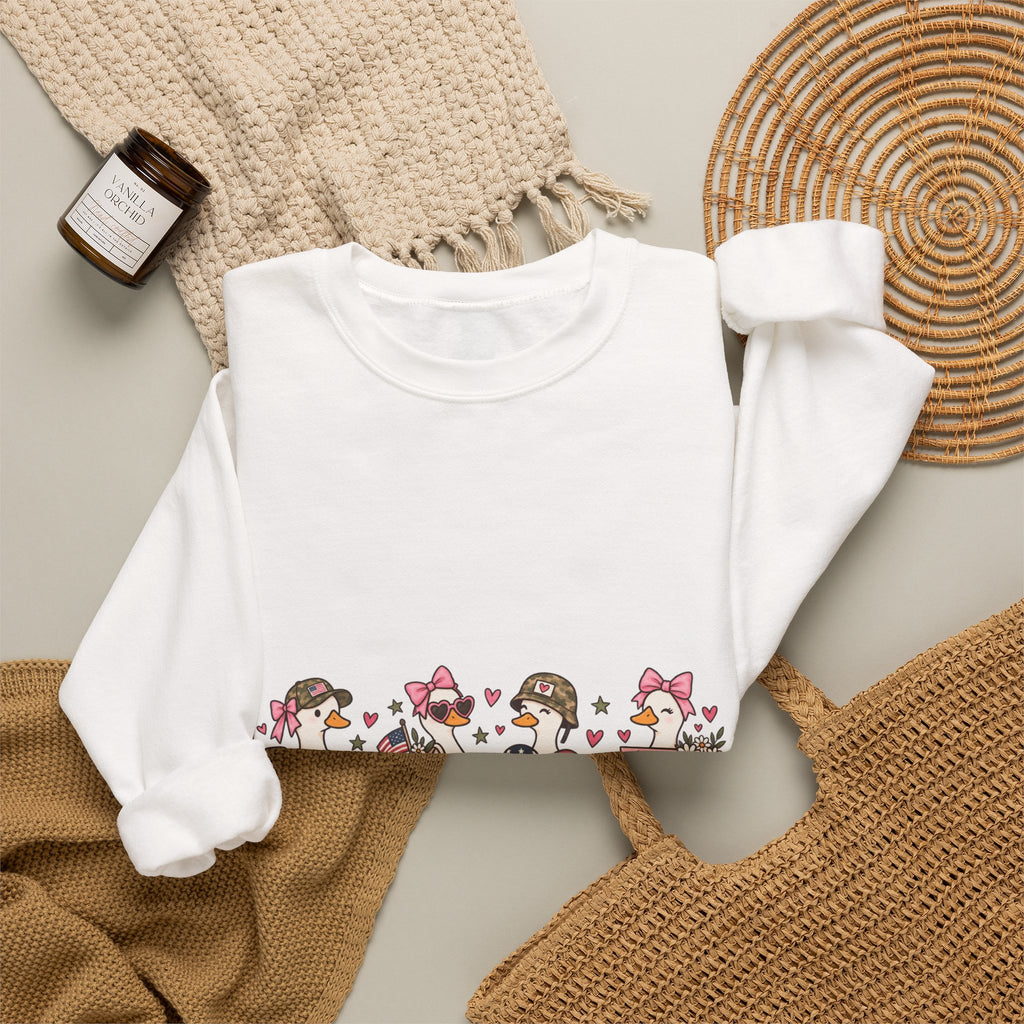 🎀 Military Spouse Crewneck Sweatshirt — Cute Pink Duck Design | Military Wife Gift | Cozy Military Family Sweatshirt 🇺🇸