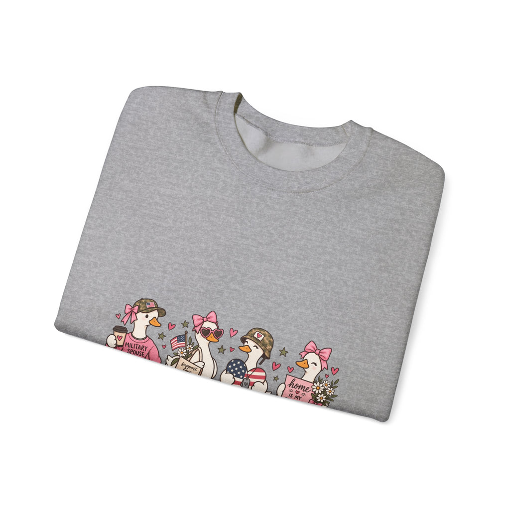 🎀 Military Spouse Crewneck Sweatshirt — Cute Pink Duck Design | Military Wife Gift | Cozy Military Family Sweatshirt 🇺🇸