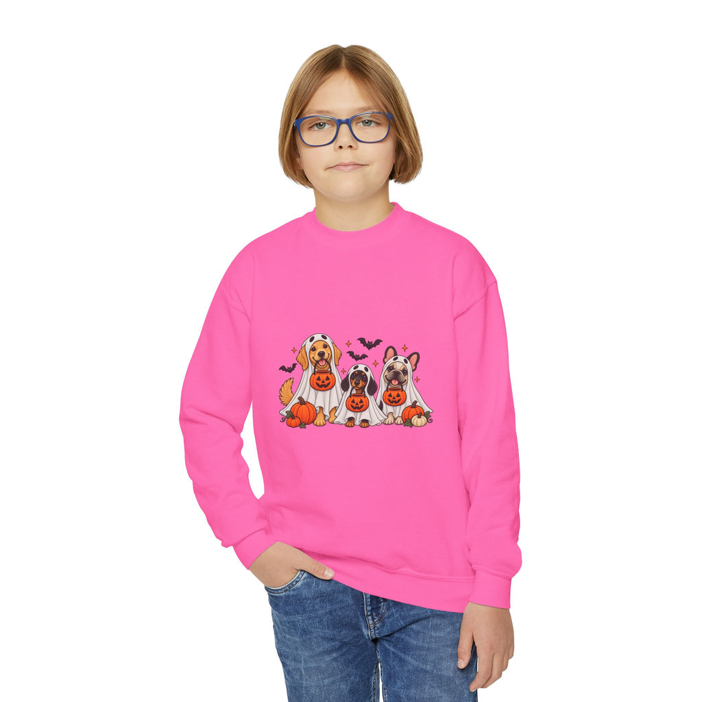 Kids' Halloween Puppy Crewneck Sweatshirt — Cute Dogs with Pumpkins Design