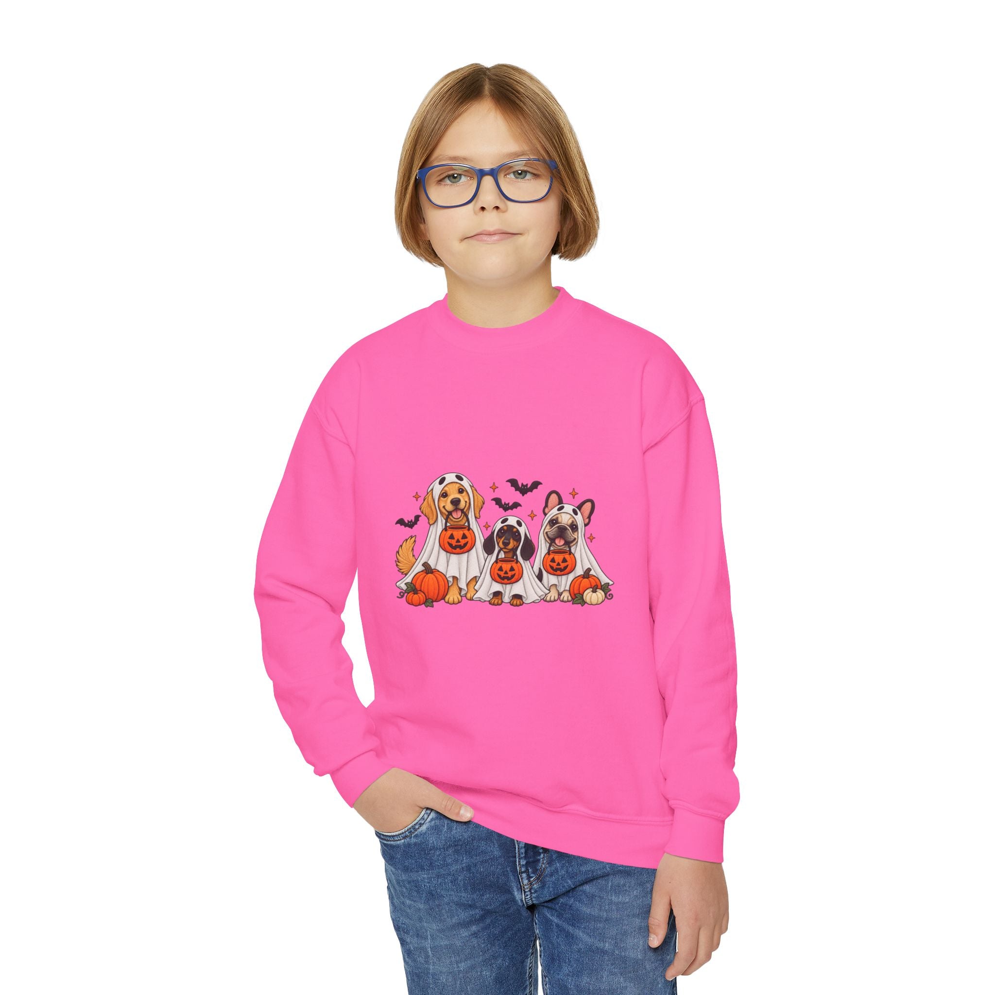 Kids' Halloween Puppy Crewneck Sweatshirt — Cute Dogs with Pumpkins Design