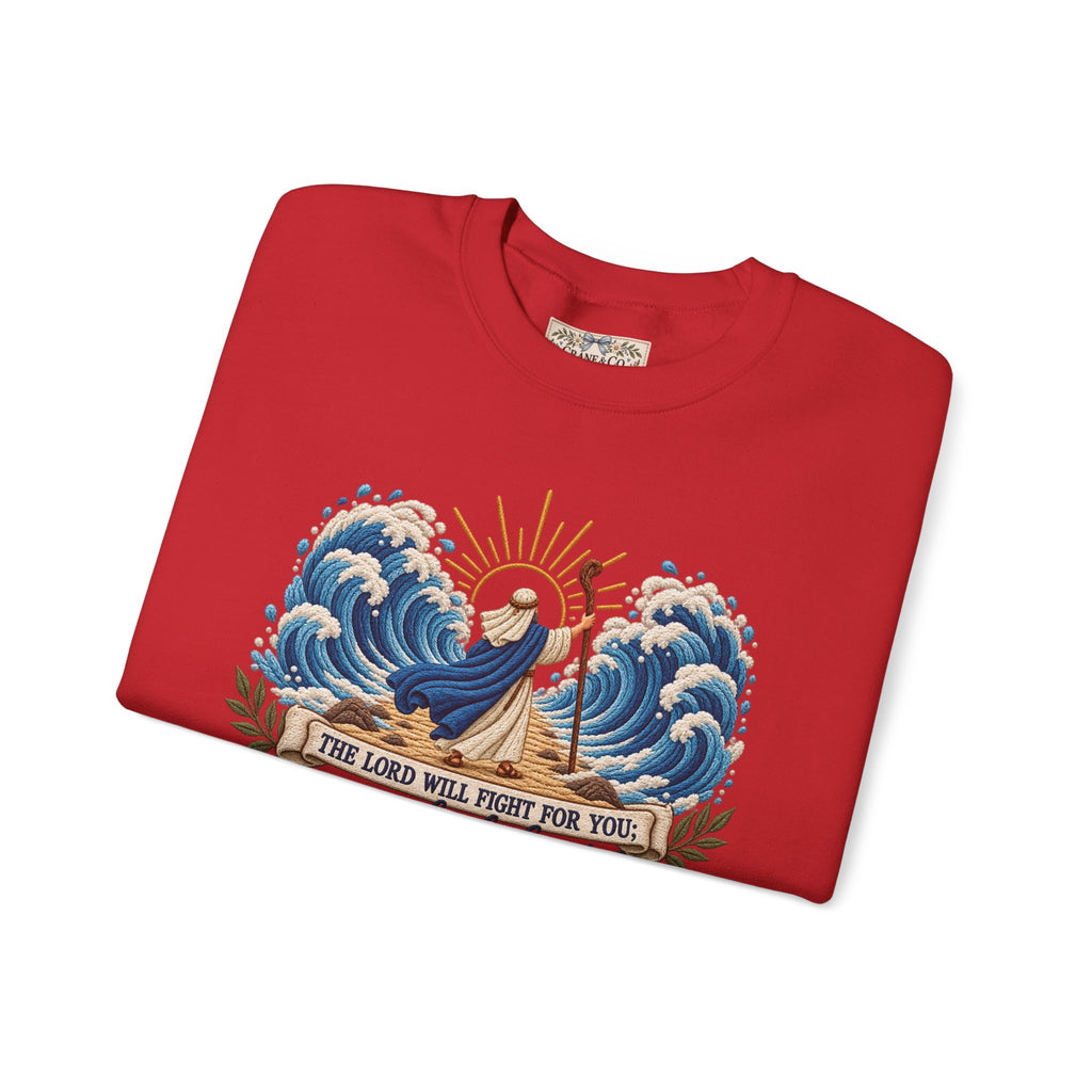 The Lord Will Fight for You Sweatshirt | Exodus 14:14 Christian Crewneck | Moses Red Sea Bible Verse Shirt