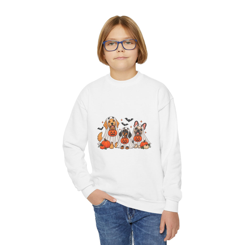 Kids' Halloween Puppy Crewneck Sweatshirt — Cute Dogs with Pumpkins Design