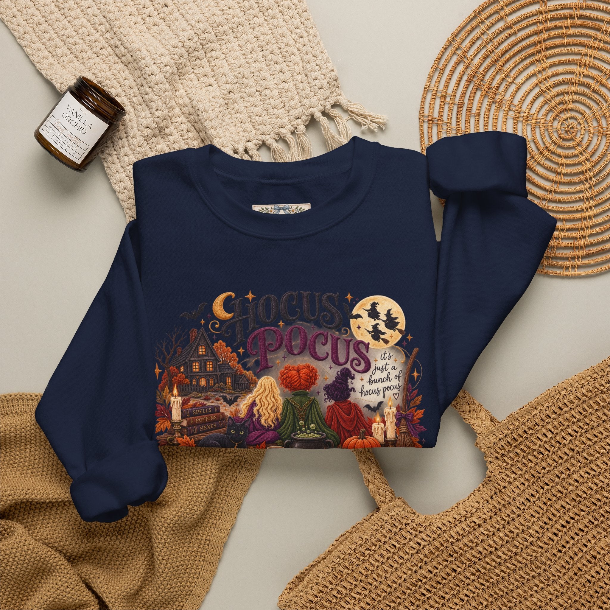 Hocus Pocus Crewneck Sweatshirt — Vintage Halloween Witch Scene