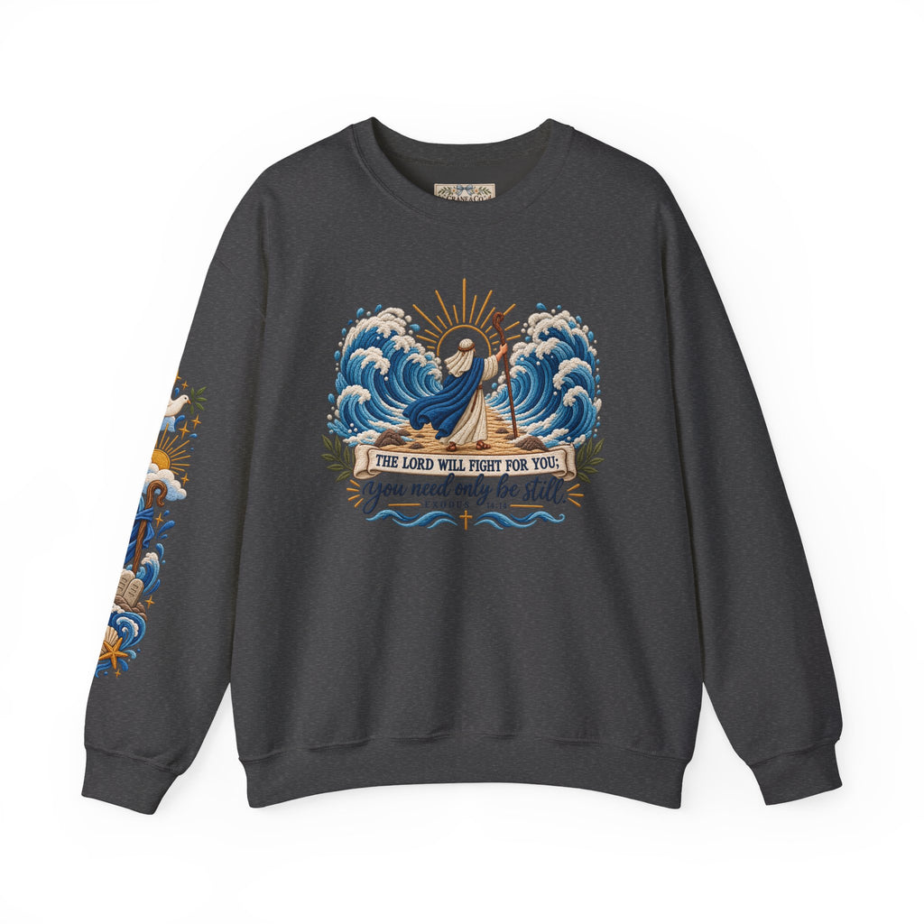 The Lord Will Fight for You Sweatshirt | Exodus 14:14 Christian Crewneck | Moses Red Sea Bible Verse Shirt