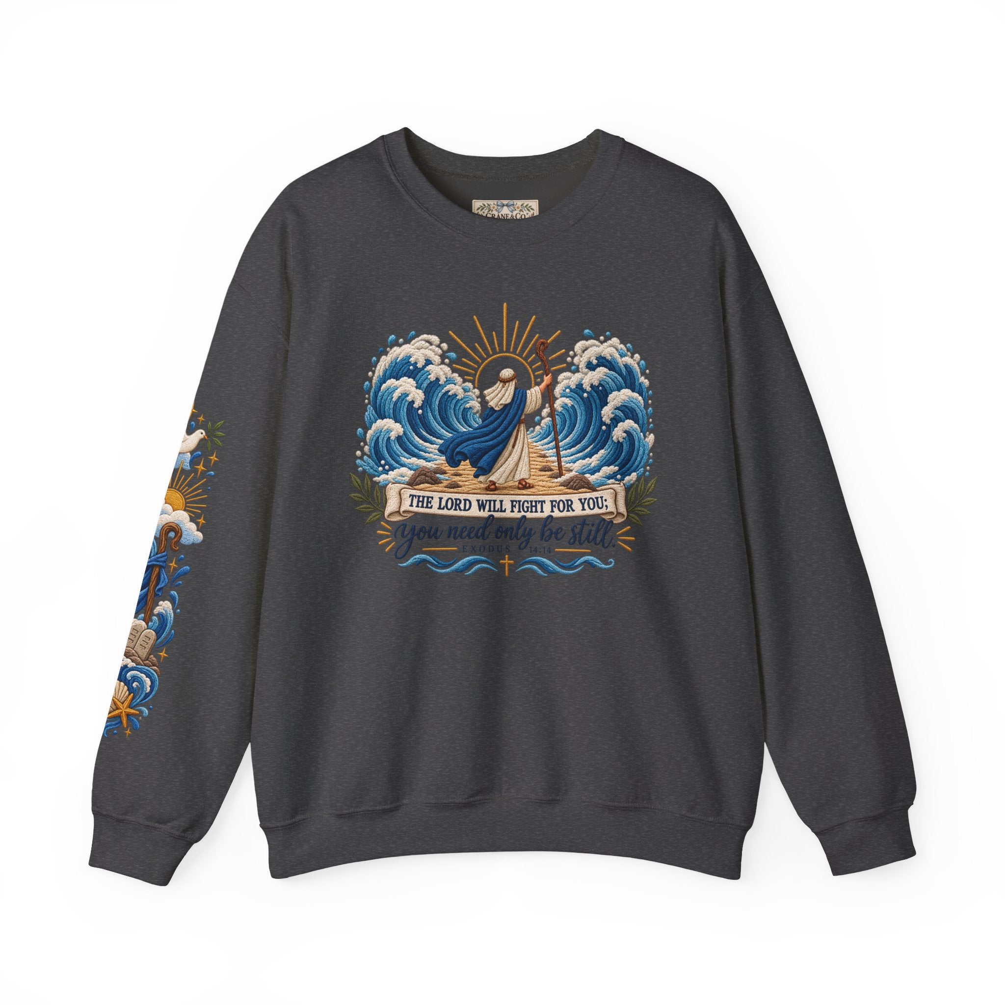 The Lord Will Fight for You Sweatshirt | Exodus 14:14 Christian Crewneck | Moses Red Sea Bible Verse Shirt