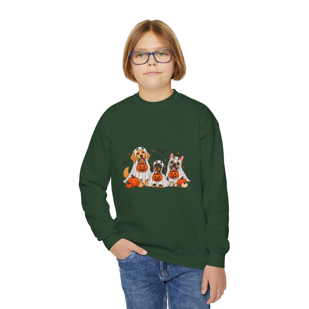 Kids' Halloween Puppy Crewneck Sweatshirt — Cute Dogs with Pumpkins Design