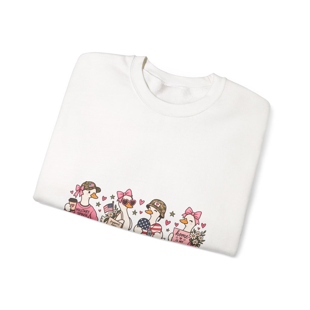 🎀 Military Spouse Crewneck Sweatshirt — Cute Pink Duck Design | Military Wife Gift | Cozy Military Family Sweatshirt 🇺🇸