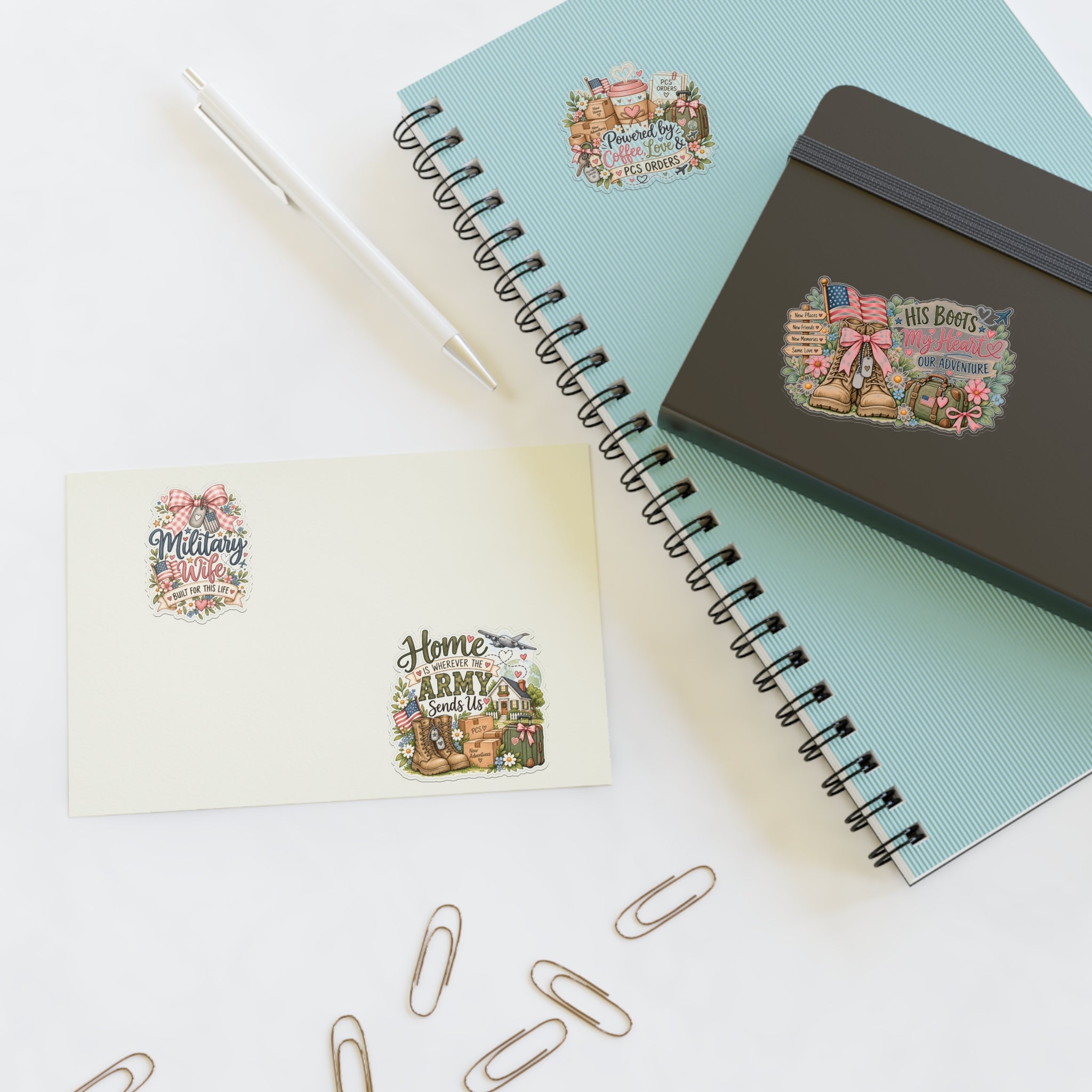 🎀 Military Wife Sticker Sheet | Cute Military Spouse Stickers | PCS Life, Coffee & Army Wife Vinyl Stickers 🇺🇸💕