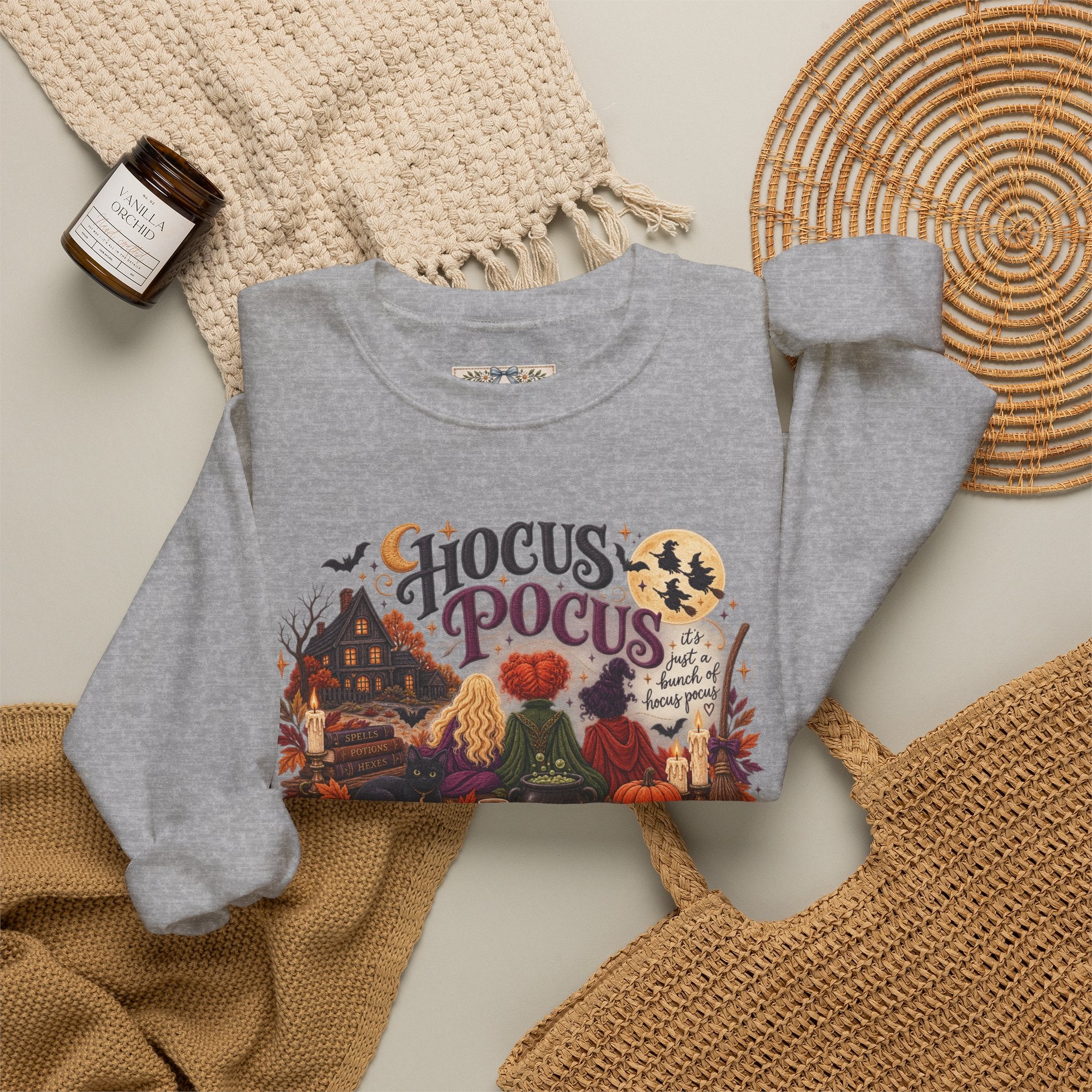 Hocus Pocus Crewneck Sweatshirt — Vintage Halloween Witch Scene