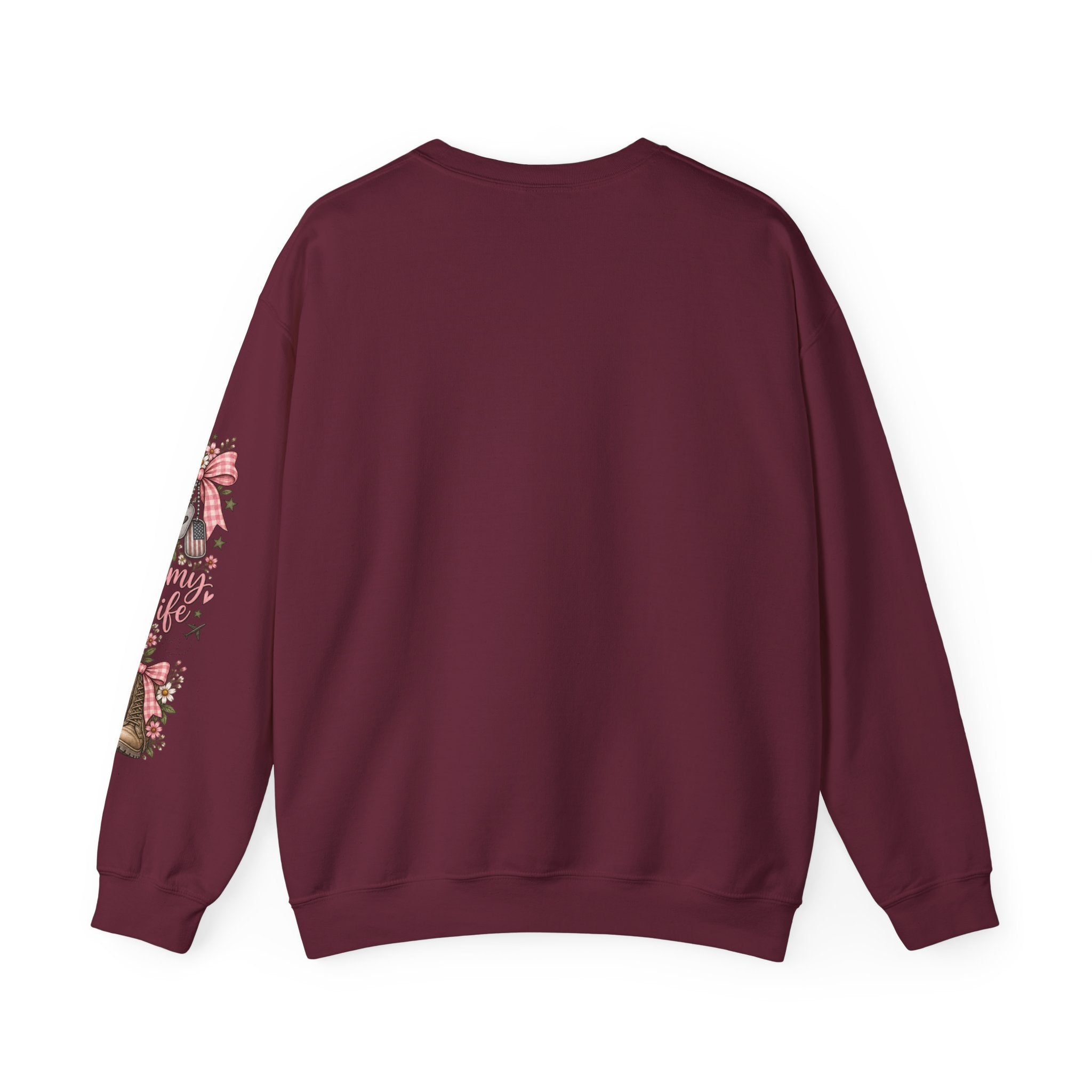 🎀 Army Wife Crewneck Sweatshirt | Military Spouse Sweatshirt with Boots, Pink Bows & Floral Sleeve Design | Army Wife Gift 🇺🇸