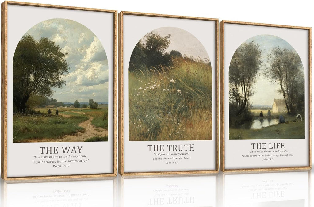 Bible Verse Triptych Framed Canvas 16x24 Inches High