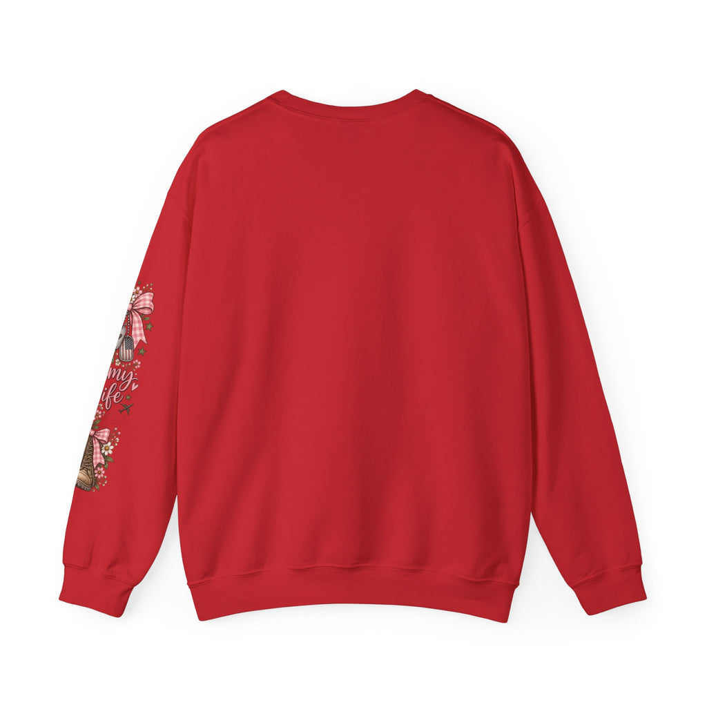 🎀 Army Wife Crewneck Sweatshirt | Military Spouse Sweatshirt with Boots, Pink Bows & Floral Sleeve Design | Army Wife Gift 🇺🇸