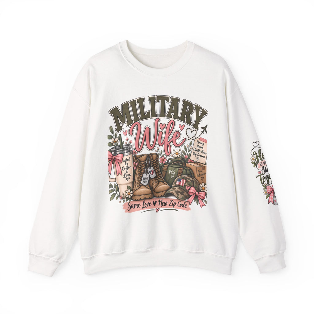 🎀 Military Wife Personalized Crewneck Sweatshirt | Custom Last Name Military Spouse Sweatshirt | Boots, Florals & PCS Life Design 🇺🇸