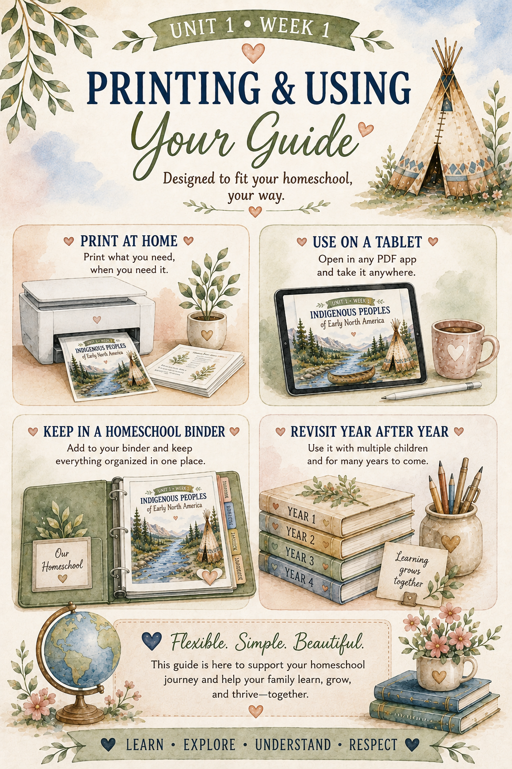 Indigenous Peoples of Early North America | American History Homeschool Curriculum | 22-Page Printable Unit Study | Digital Download