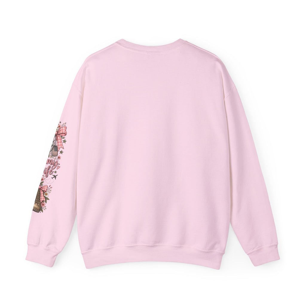🎀 Army Wife Crewneck Sweatshirt | Military Spouse Sweatshirt with Boots, Pink Bows & Floral Sleeve Design | Army Wife Gift 🇺🇸