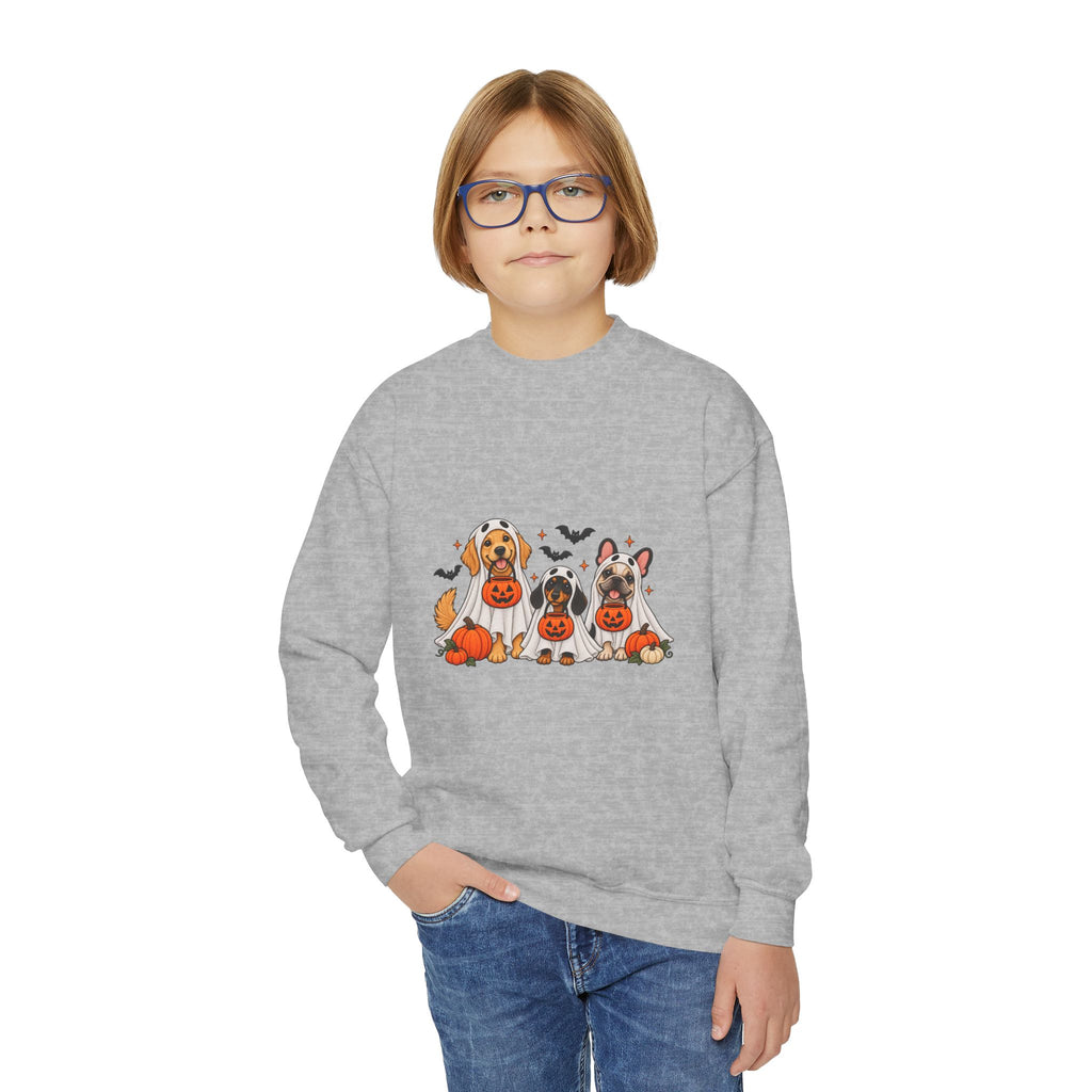 Kids' Halloween Puppy Crewneck Sweatshirt — Cute Dogs with Pumpkins Design
