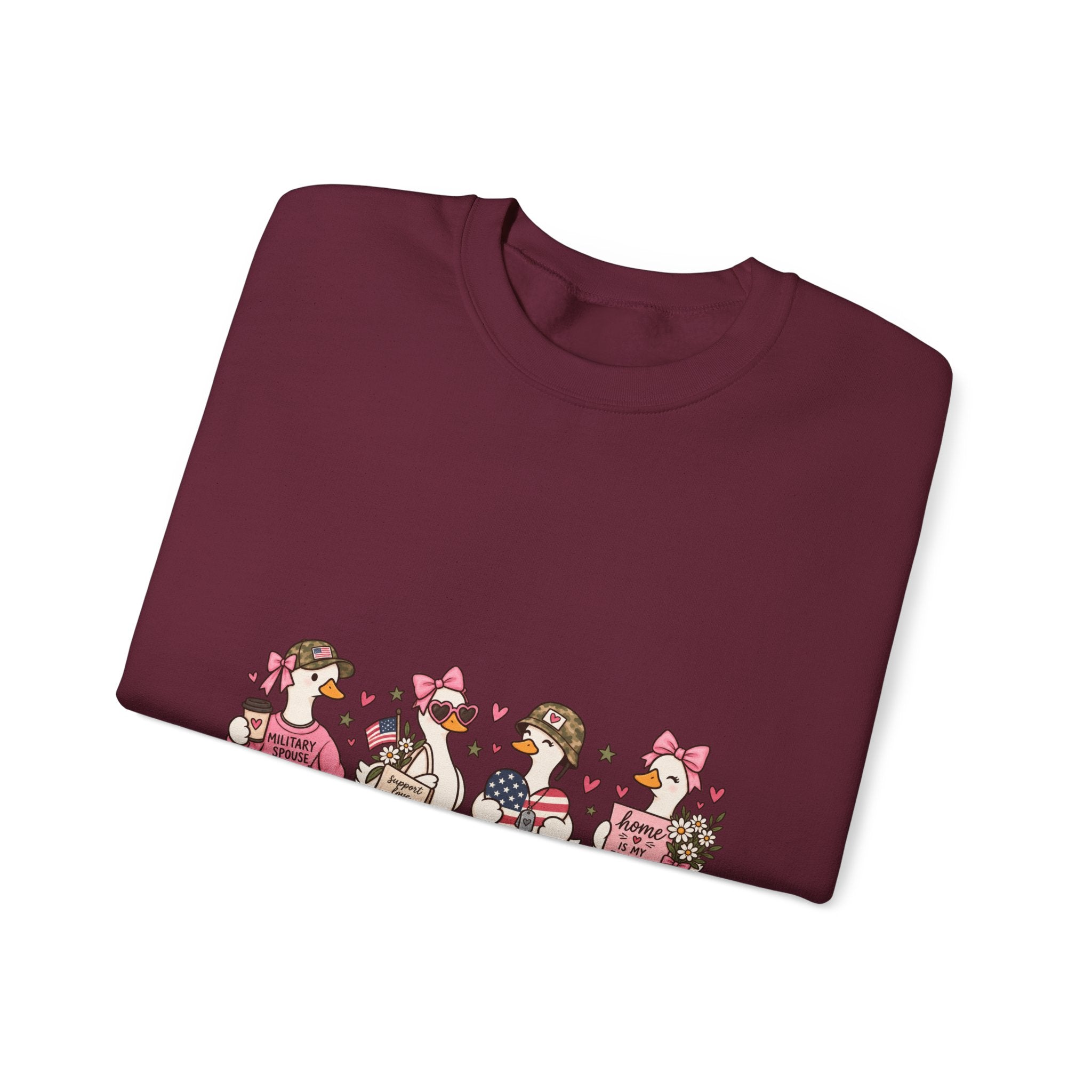 🎀 Military Spouse Crewneck Sweatshirt — Cute Pink Duck Design | Military Wife Gift | Cozy Military Family Sweatshirt 🇺🇸