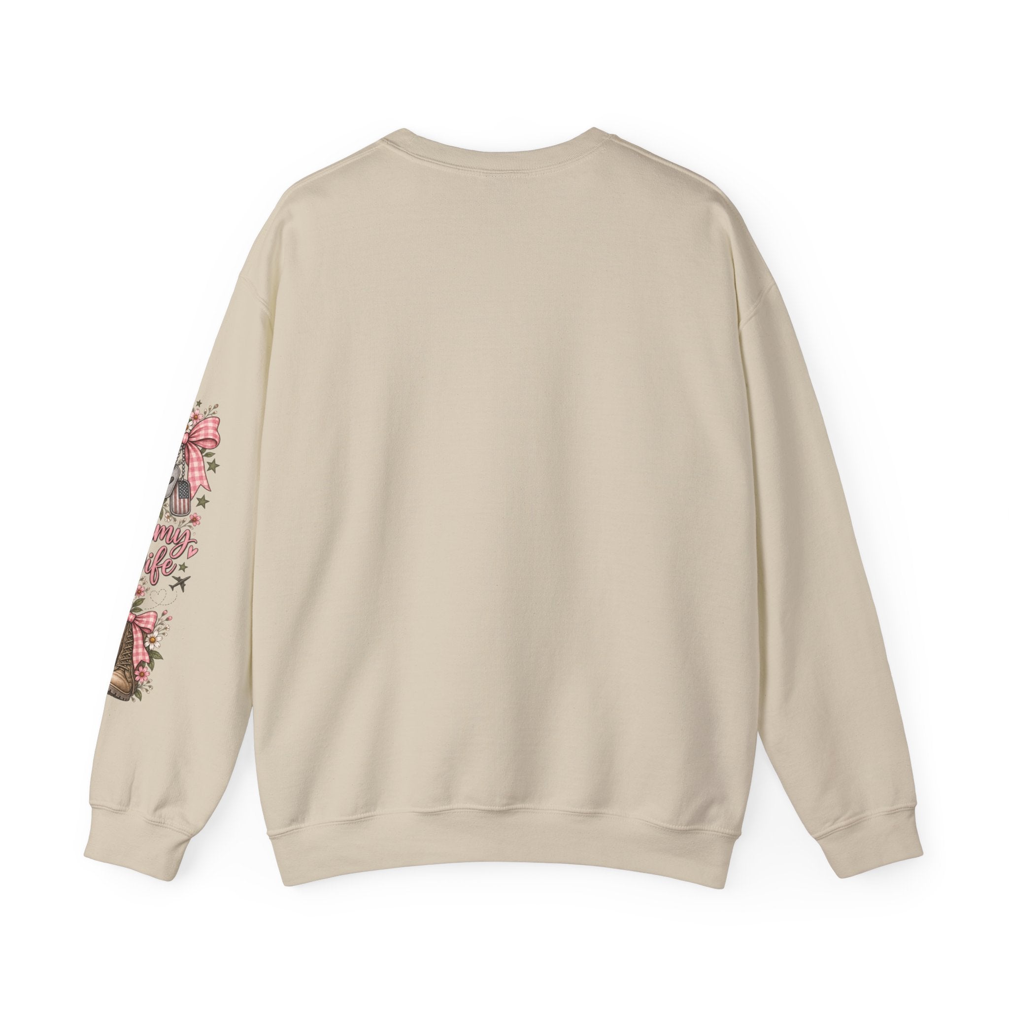 🎀 Army Wife Crewneck Sweatshirt | Military Spouse Sweatshirt with Boots, Pink Bows & Floral Sleeve Design | Army Wife Gift 🇺🇸