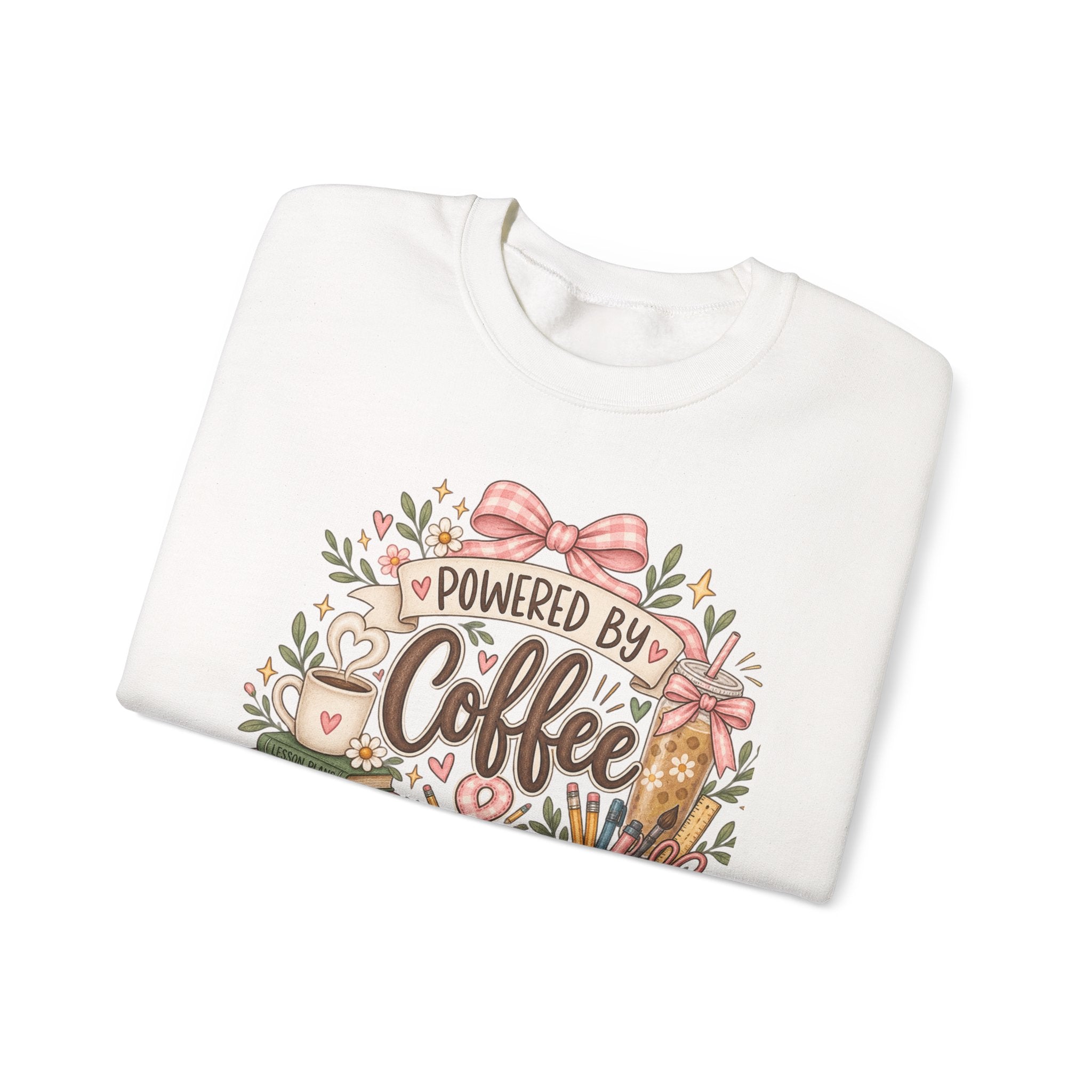 Powered by Coffee & Curriculum Crewneck Sweatshirt | Cute Homeschool Mom Pullover | Teacher Mama Gift