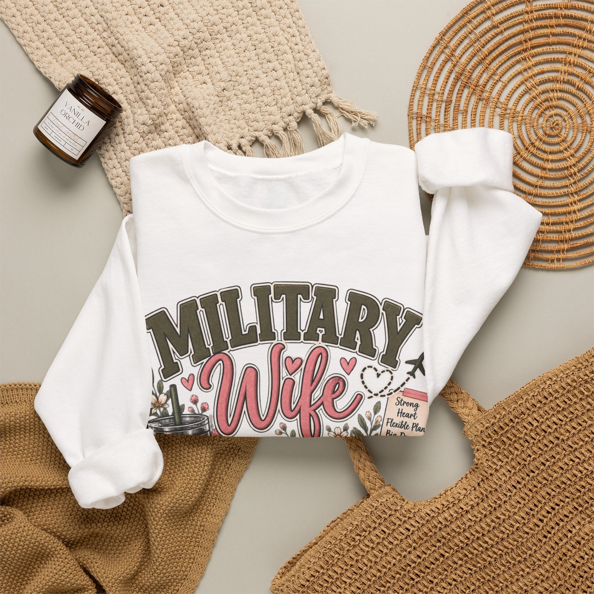🎀 Military Wife Personalized Crewneck Sweatshirt | Custom Last Name Military Spouse Sweatshirt | Boots, Florals & PCS Life Design 🇺🇸