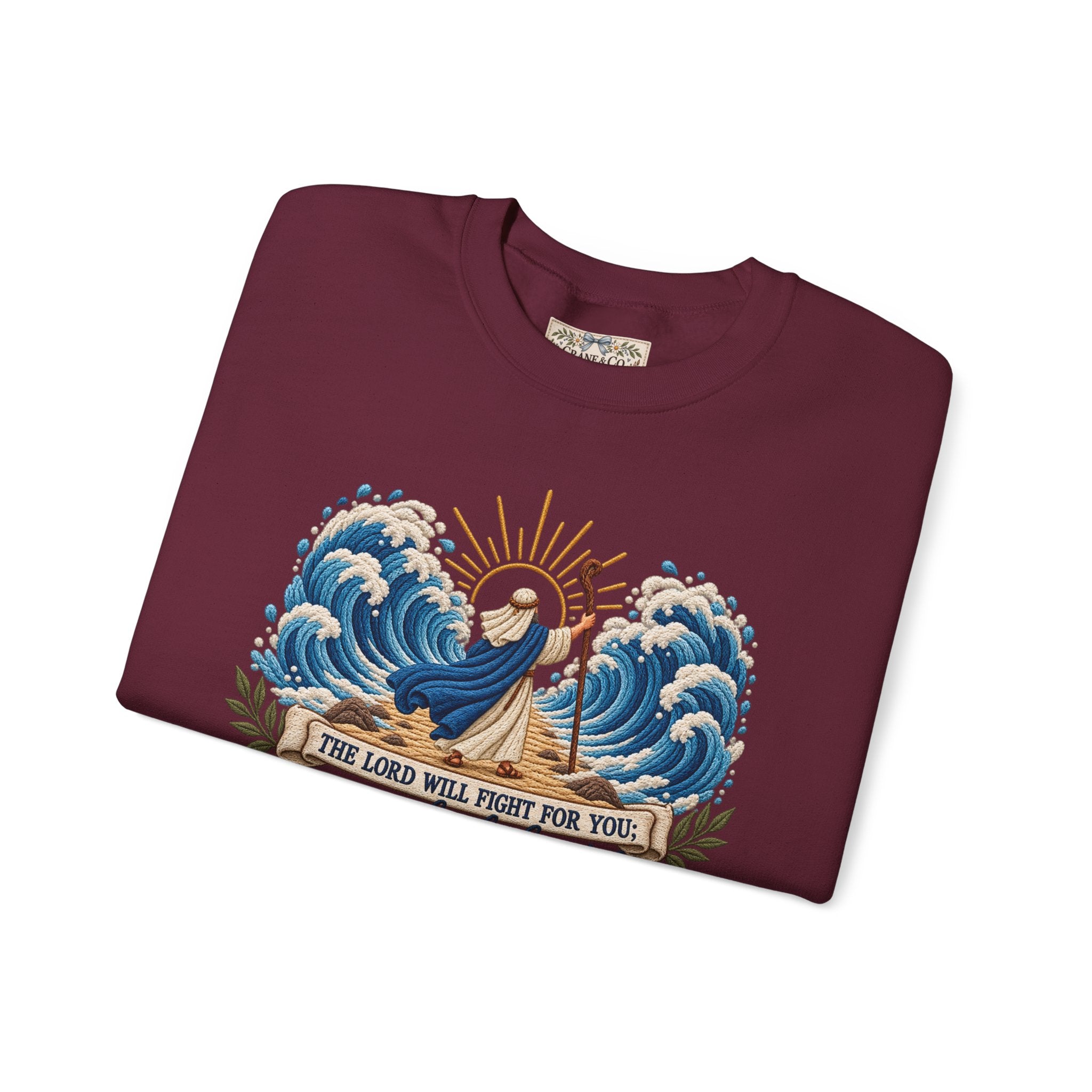 The Lord Will Fight for You Sweatshirt | Exodus 14:14 Christian Crewneck | Moses Red Sea Bible Verse Shirt