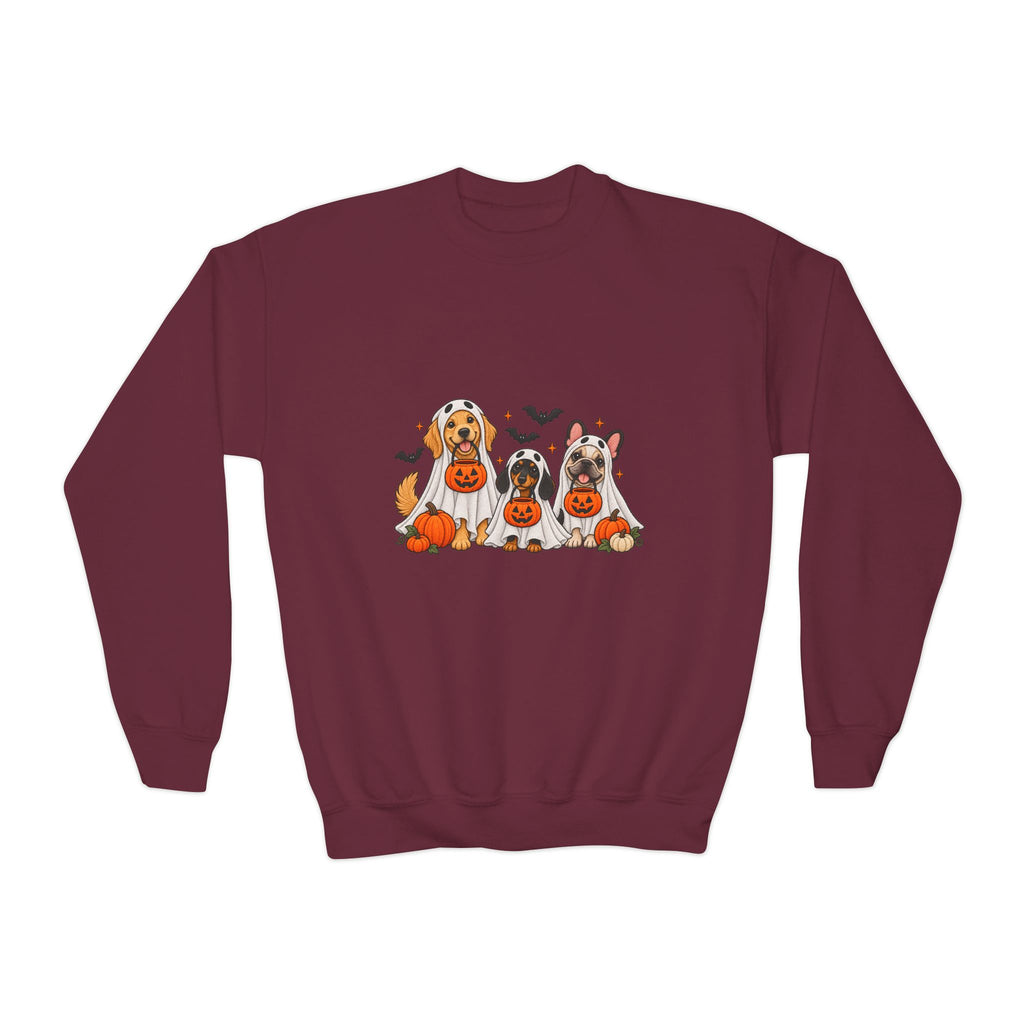 Kids' Halloween Puppy Crewneck Sweatshirt — Cute Dogs with Pumpkins Design