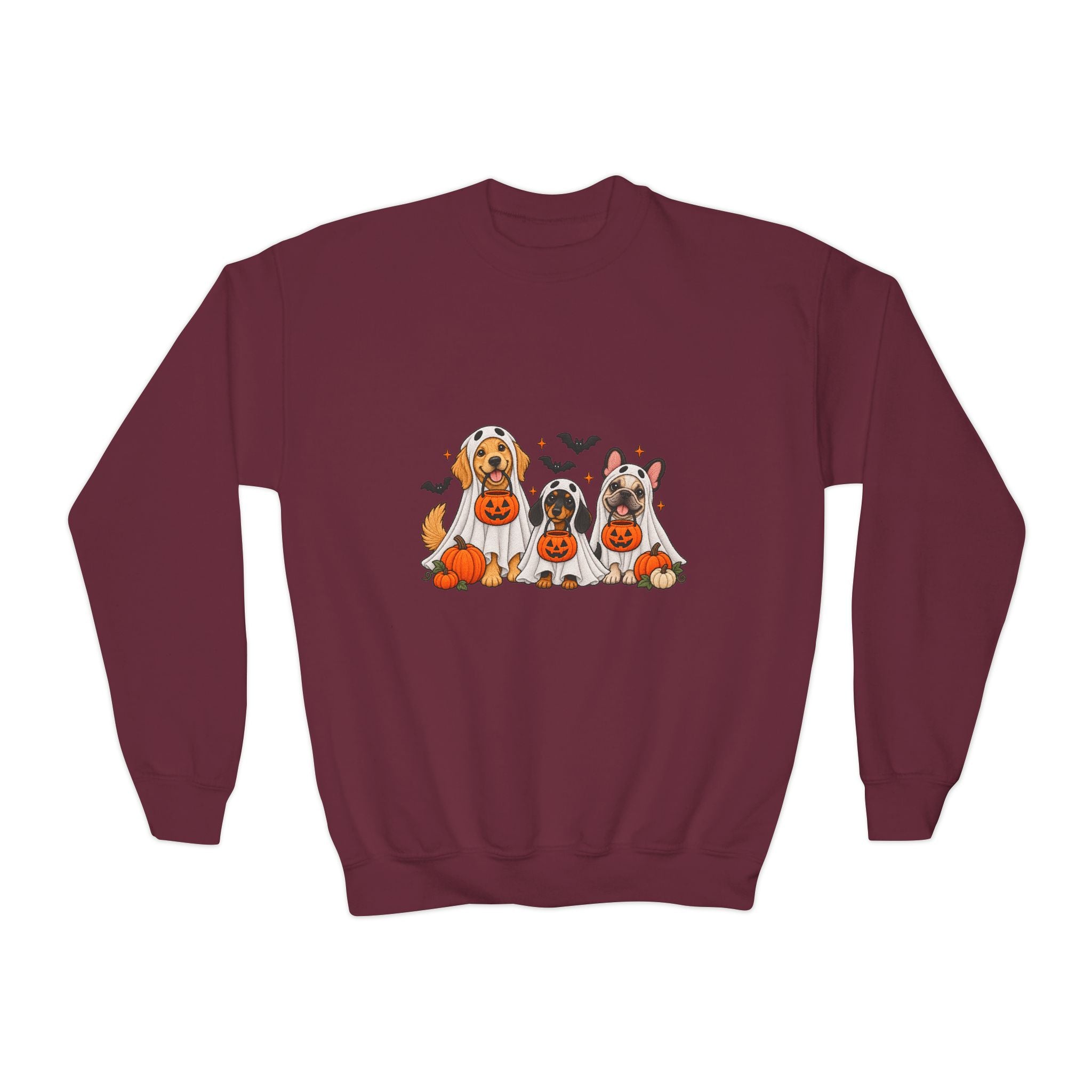 Kids' Halloween Puppy Crewneck Sweatshirt — Cute Dogs with Pumpkins Design