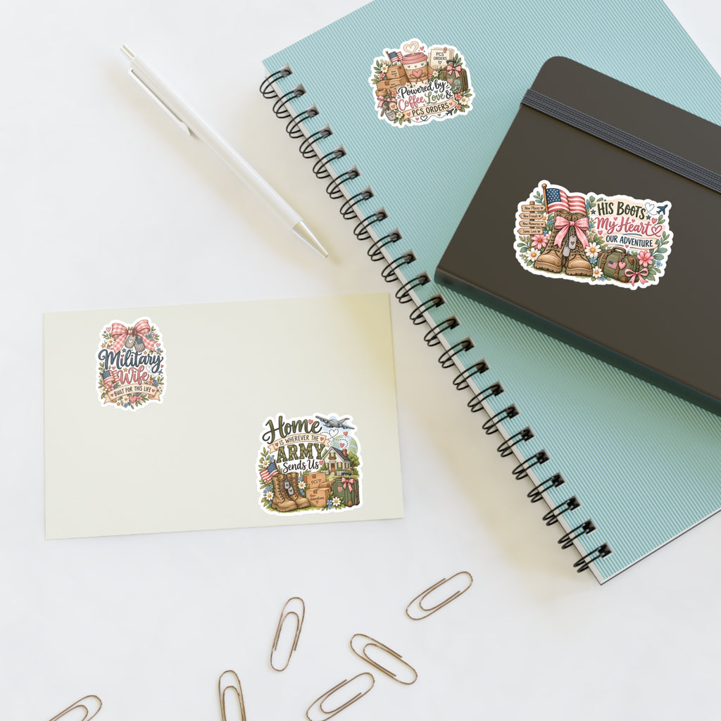 🎀 Military Wife Sticker Sheet | Cute Military Spouse Stickers | PCS Life, Coffee & Army Wife Vinyl Stickers 🇺🇸💕