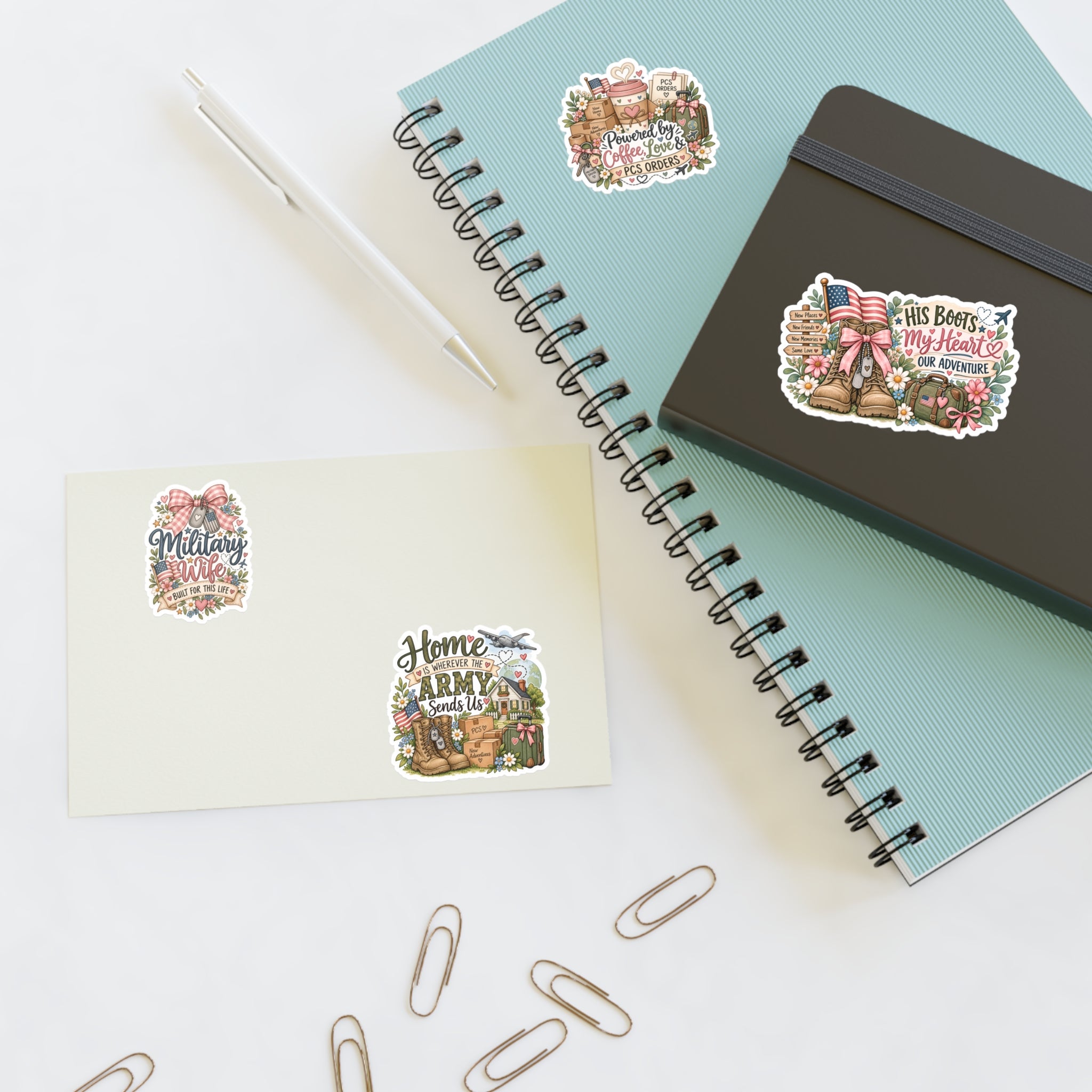 🎀 Military Wife Sticker Sheet | Cute Military Spouse Stickers | PCS Life, Coffee & Army Wife Vinyl Stickers 🇺🇸💕