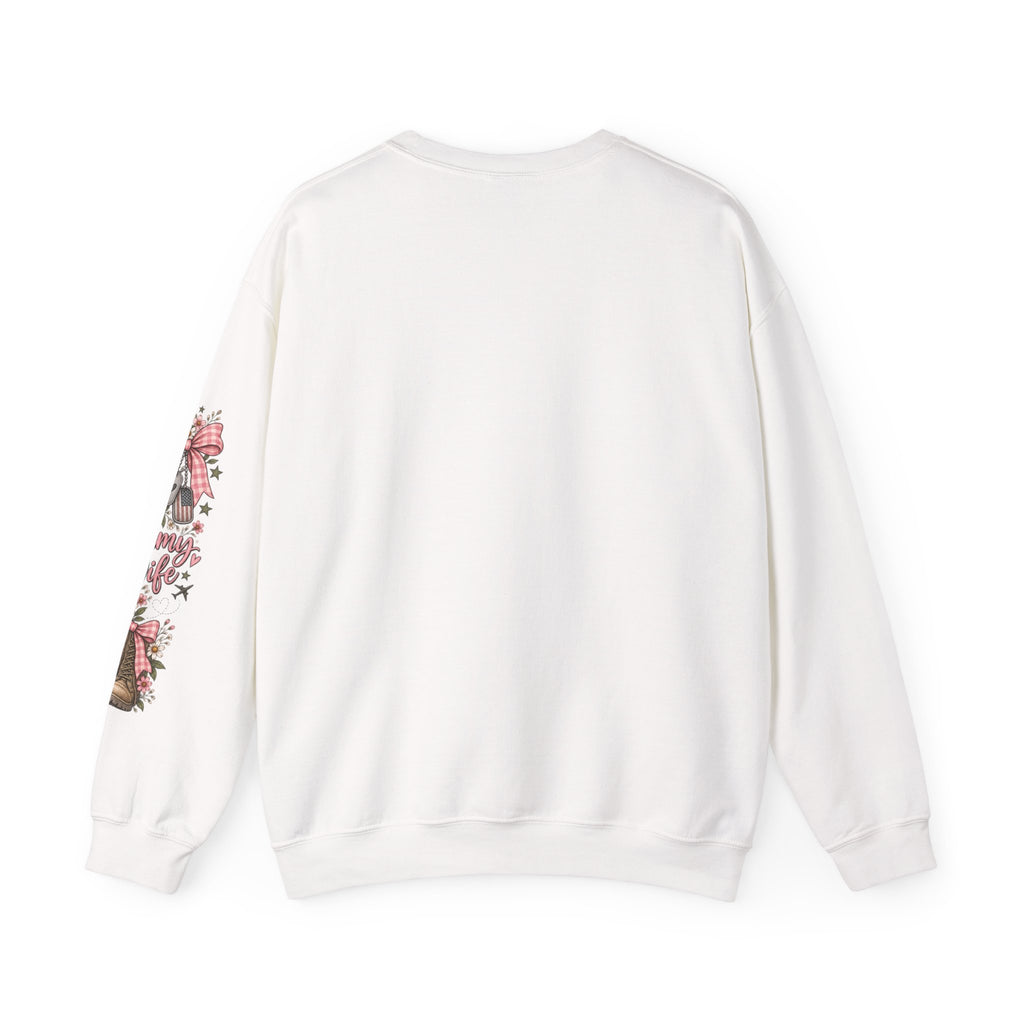 🎀 Army Wife Crewneck Sweatshirt | Military Spouse Sweatshirt with Boots, Pink Bows & Floral Sleeve Design | Army Wife Gift 🇺🇸