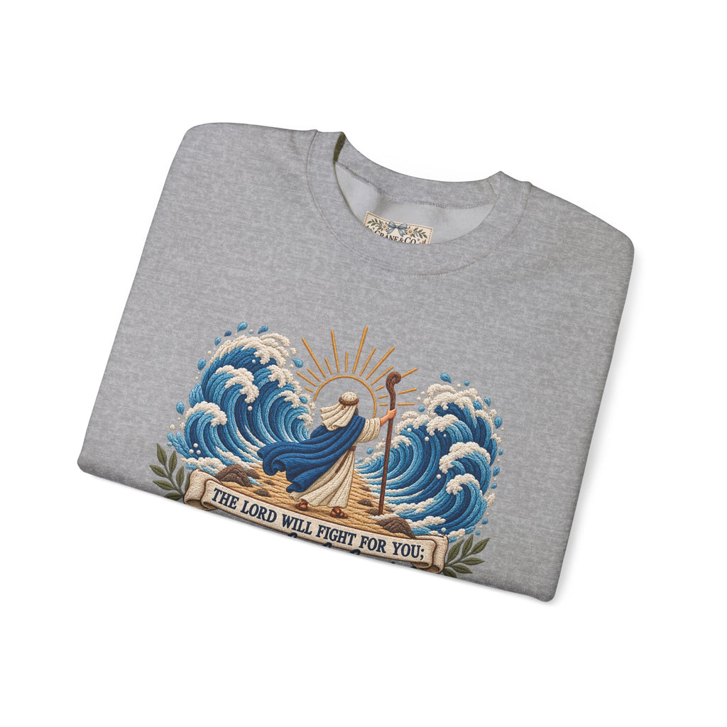 The Lord Will Fight for You Sweatshirt | Exodus 14:14 Christian Crewneck | Moses Red Sea Bible Verse Shirt