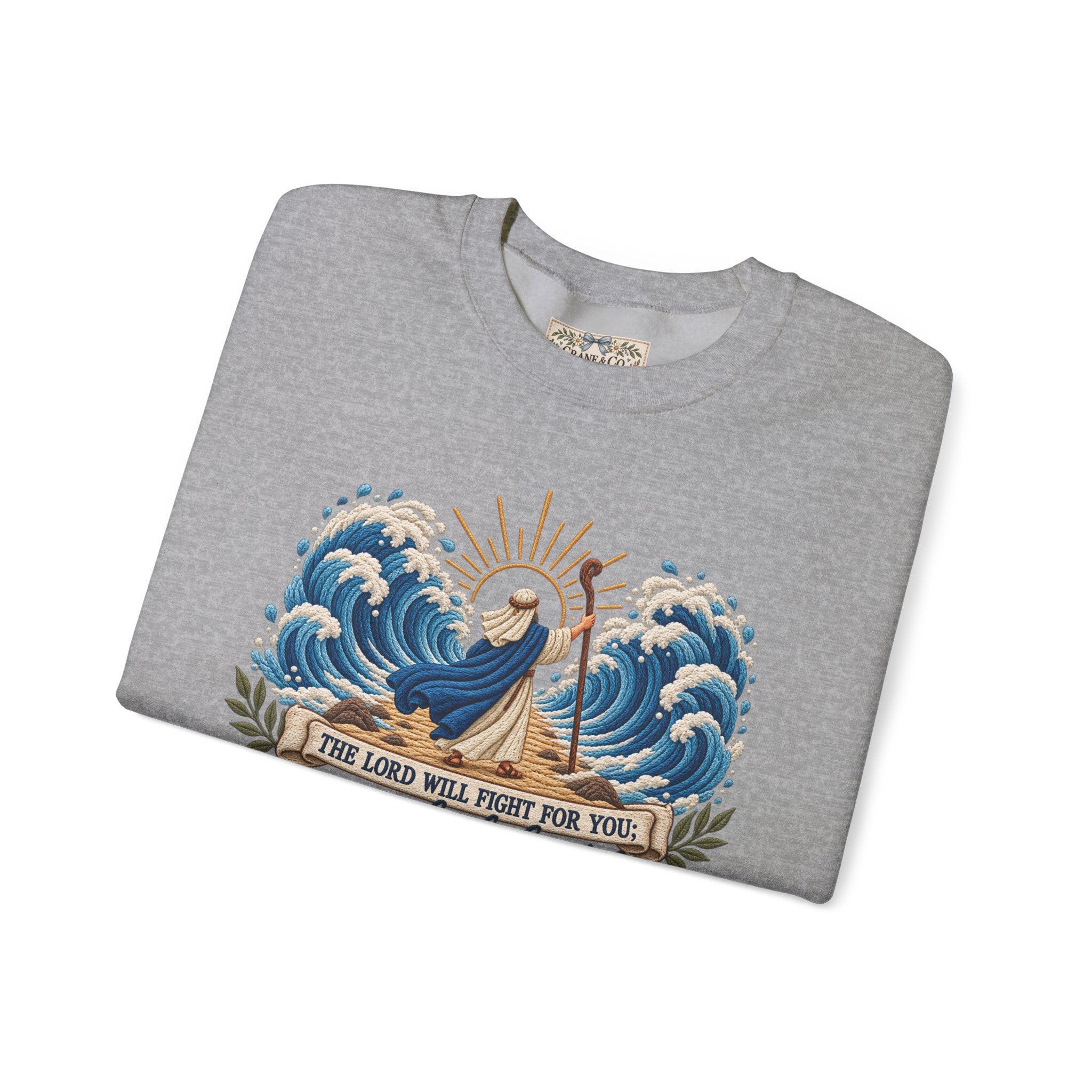 The Lord Will Fight for You Sweatshirt | Exodus 14:14 Christian Crewneck | Moses Red Sea Bible Verse Shirt