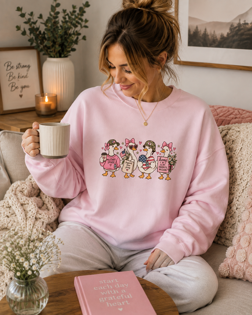 🎀 Military Spouse Crewneck Sweatshirt — Cute Pink Duck Design | Military Wife Gift | Cozy Military Family Sweatshirt 🇺🇸