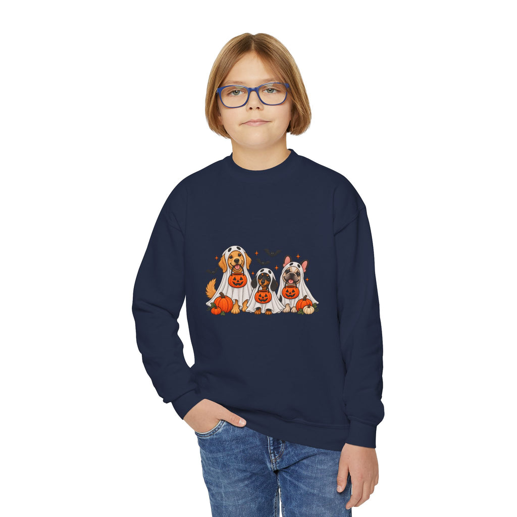 Kids' Halloween Puppy Crewneck Sweatshirt — Cute Dogs with Pumpkins Design