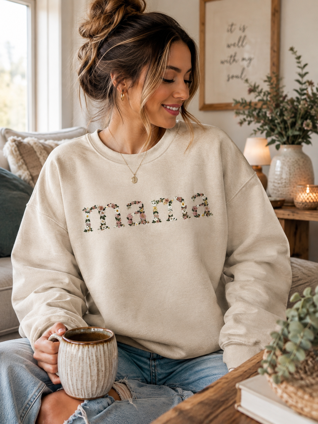 Floral Mama Crewneck Sweatshirt | Cozy Botanical Mom Pullover | Cute Mama Gift