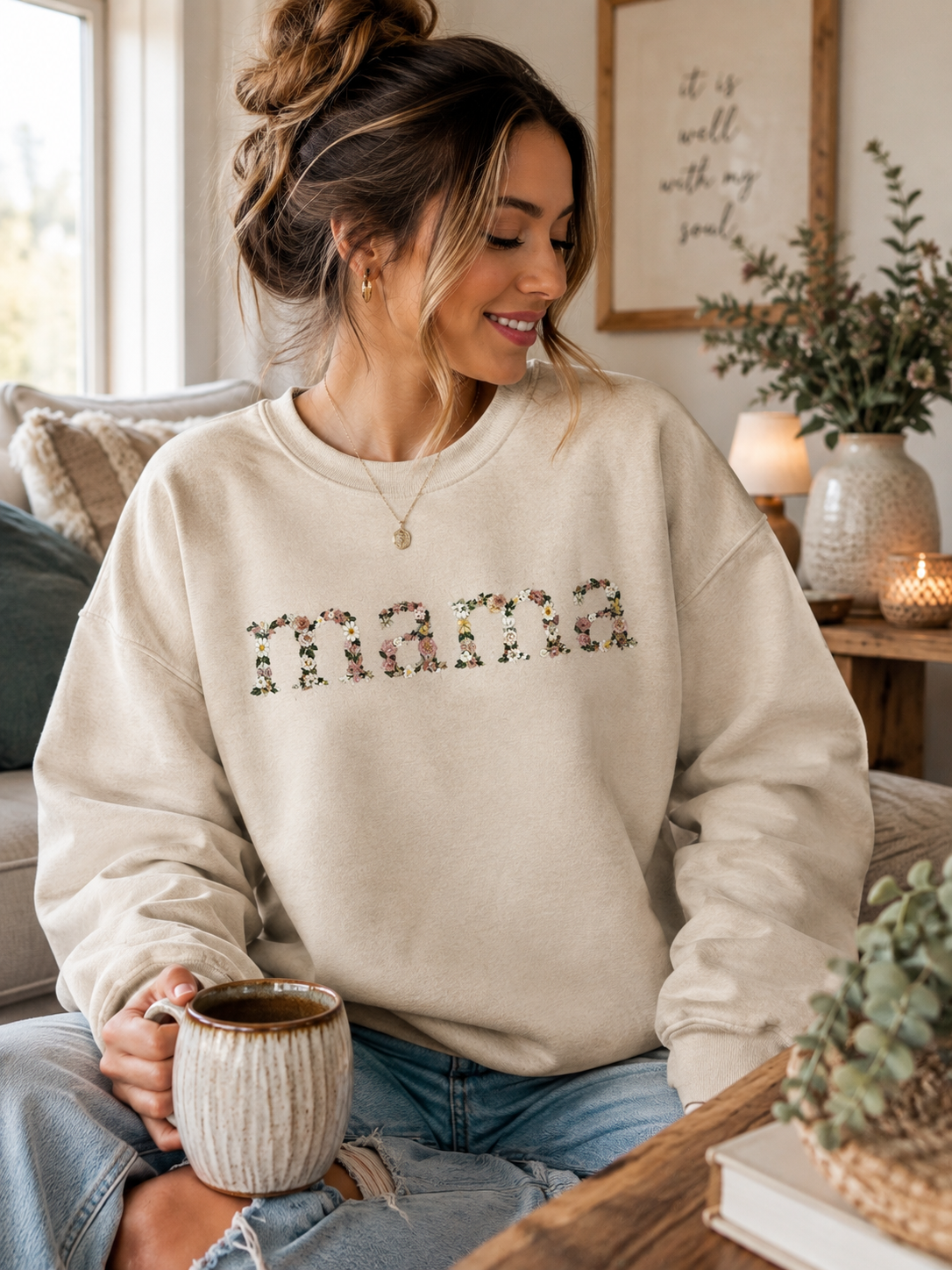 Floral Mama Crewneck Sweatshirt | Cozy Botanical Mom Pullover | Cute Mama Gift