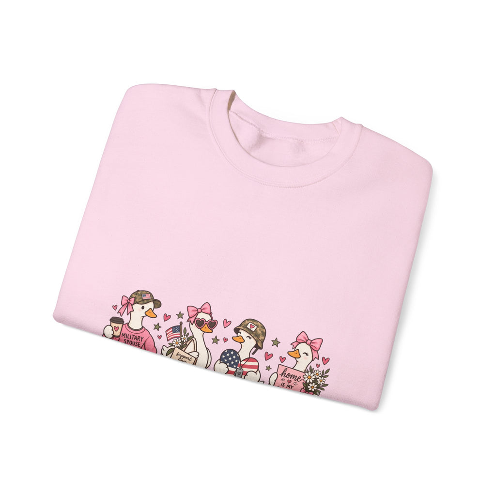🎀 Military Spouse Crewneck Sweatshirt — Cute Pink Duck Design | Military Wife Gift | Cozy Military Family Sweatshirt 🇺🇸