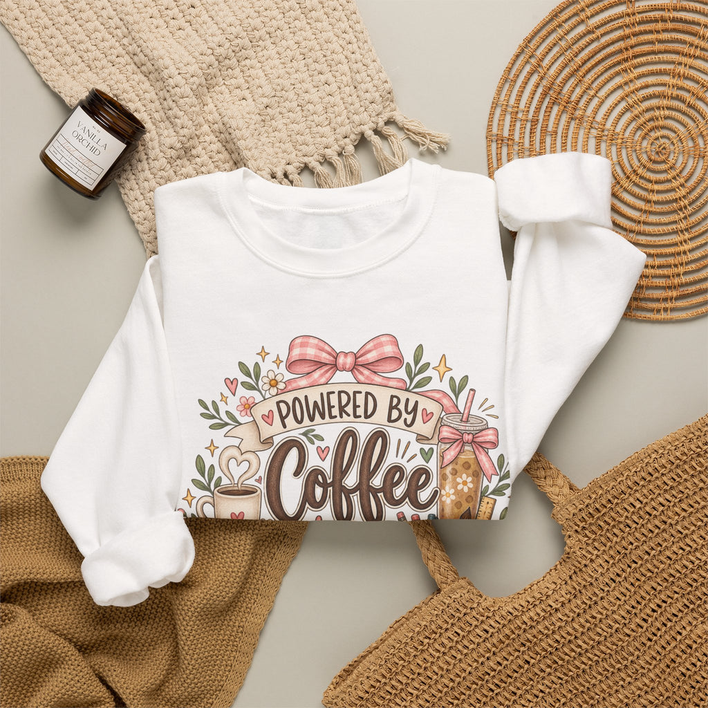 Powered by Coffee & Curriculum Crewneck Sweatshirt | Cute Homeschool Mom Pullover | Teacher Mama Gift