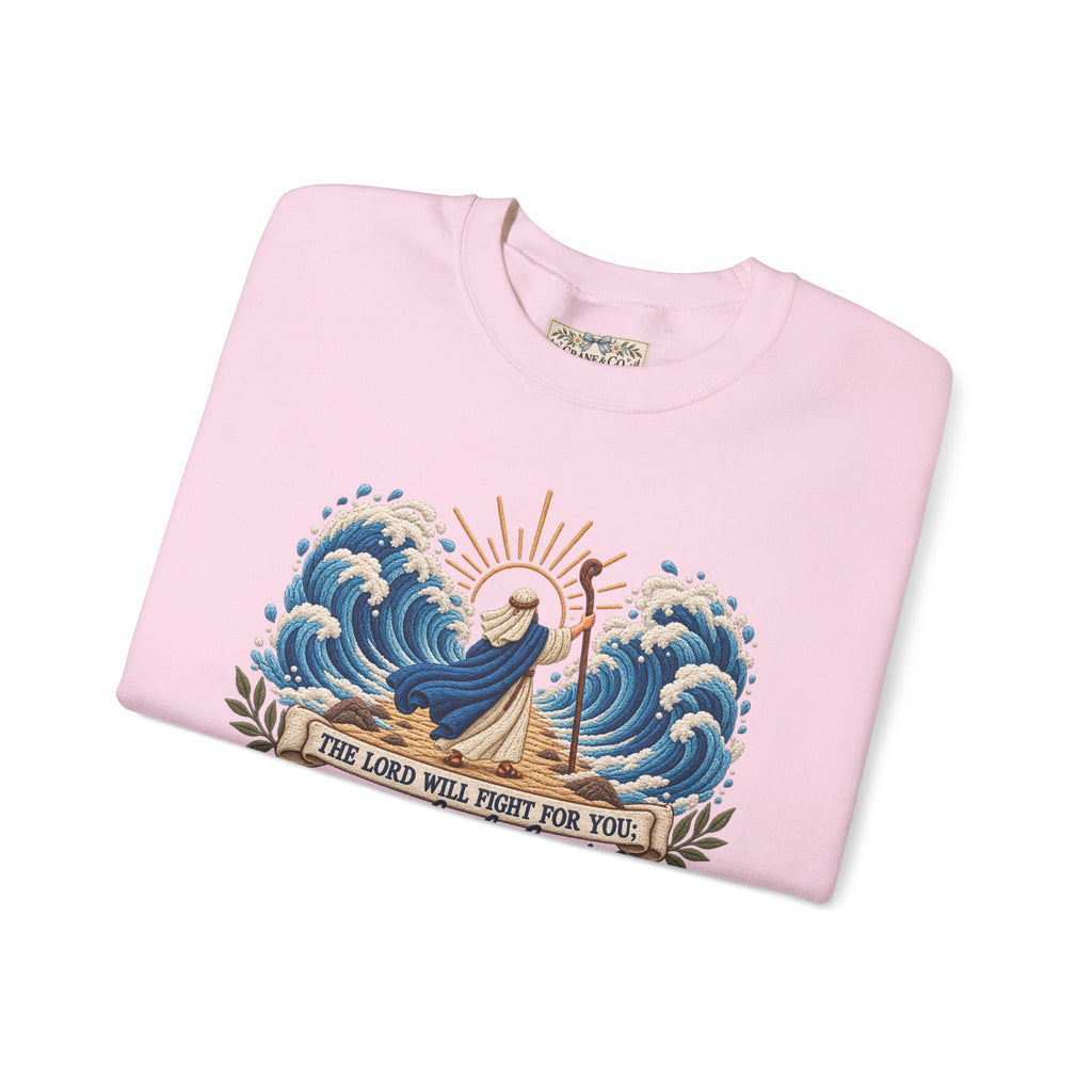 The Lord Will Fight for You Sweatshirt | Exodus 14:14 Christian Crewneck | Moses Red Sea Bible Verse Shirt