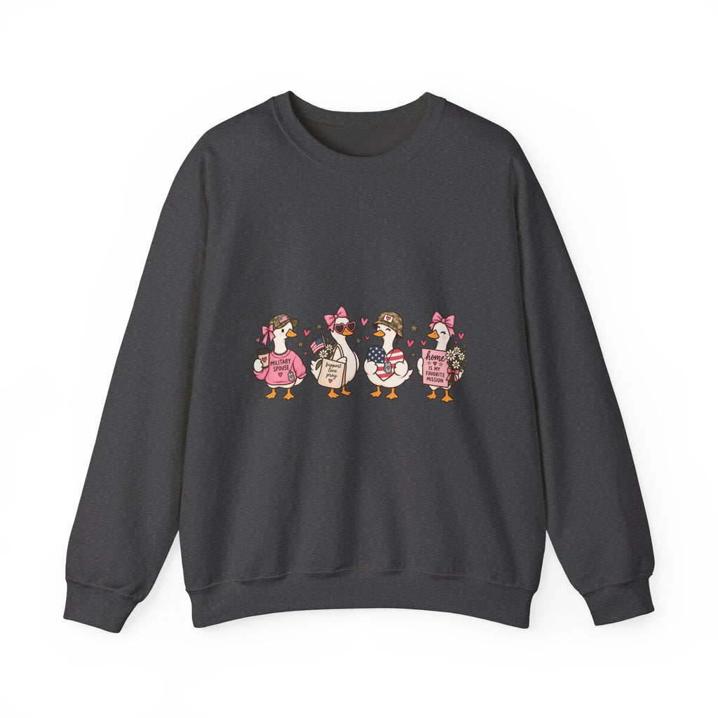🎀 Military Spouse Crewneck Sweatshirt — Cute Pink Duck Design | Military Wife Gift | Cozy Military Family Sweatshirt 🇺🇸