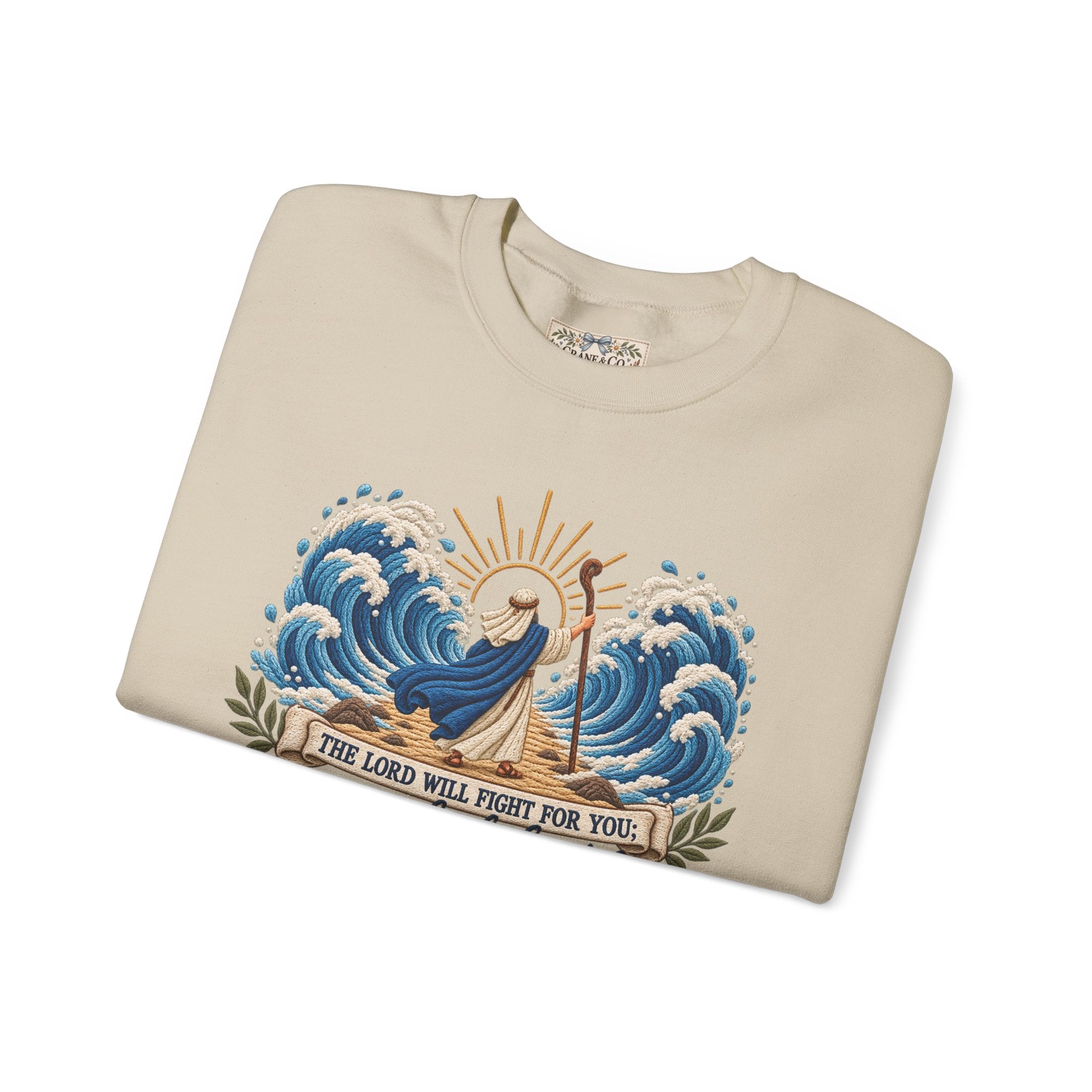 The Lord Will Fight for You Sweatshirt | Exodus 14:14 Christian Crewneck | Moses Red Sea Bible Verse Shirt