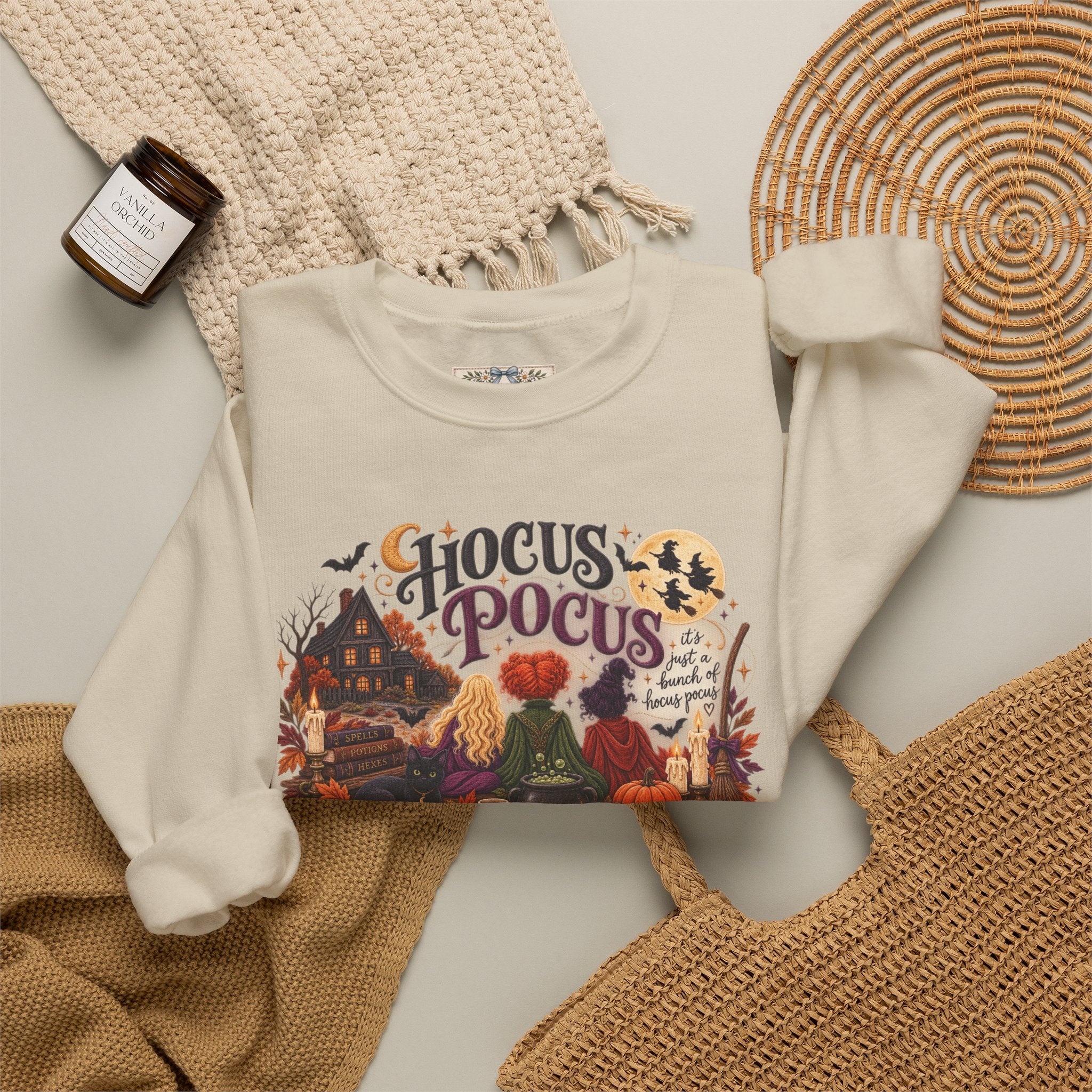 Hocus Pocus Crewneck Sweatshirt — Vintage Halloween Witch Scene