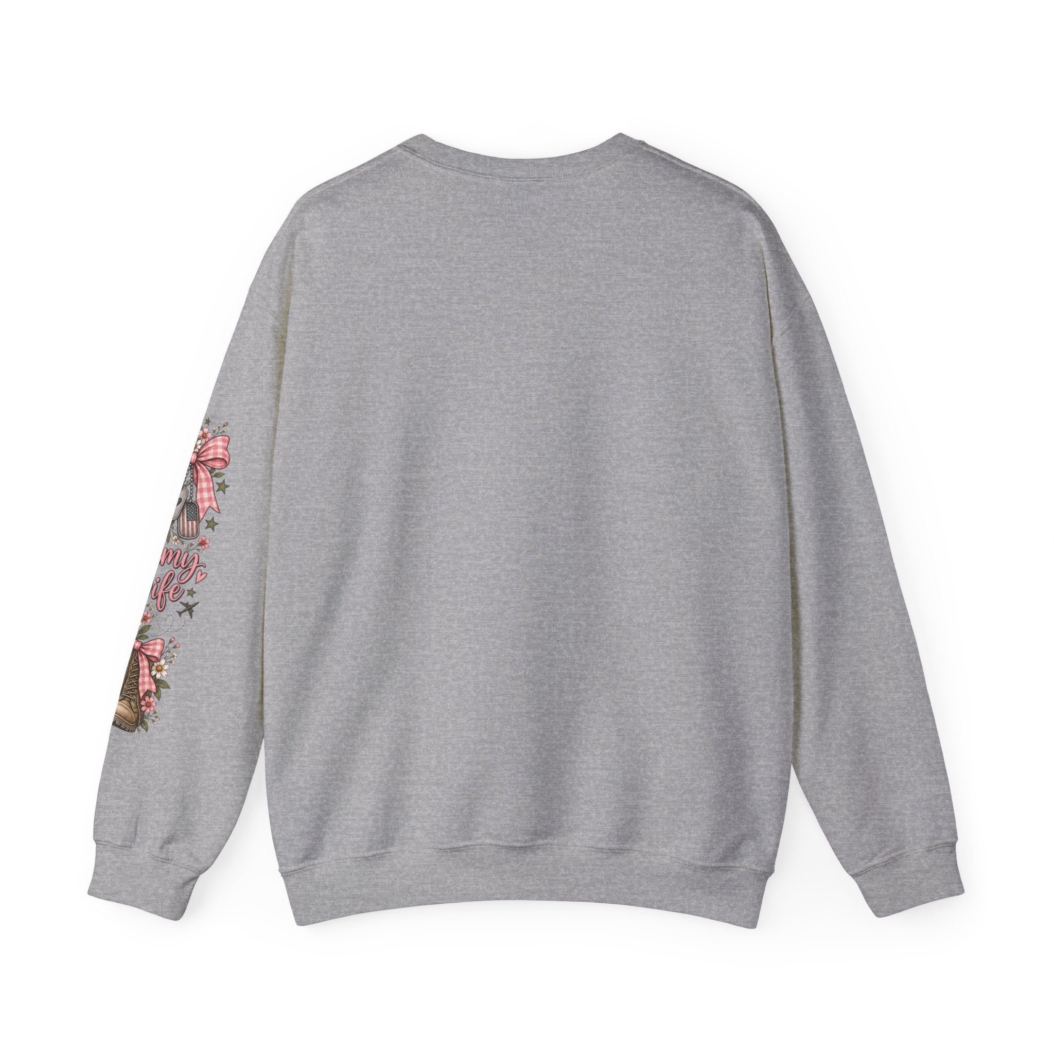 🎀 Army Wife Crewneck Sweatshirt | Military Spouse Sweatshirt with Boots, Pink Bows & Floral Sleeve Design | Army Wife Gift 🇺🇸